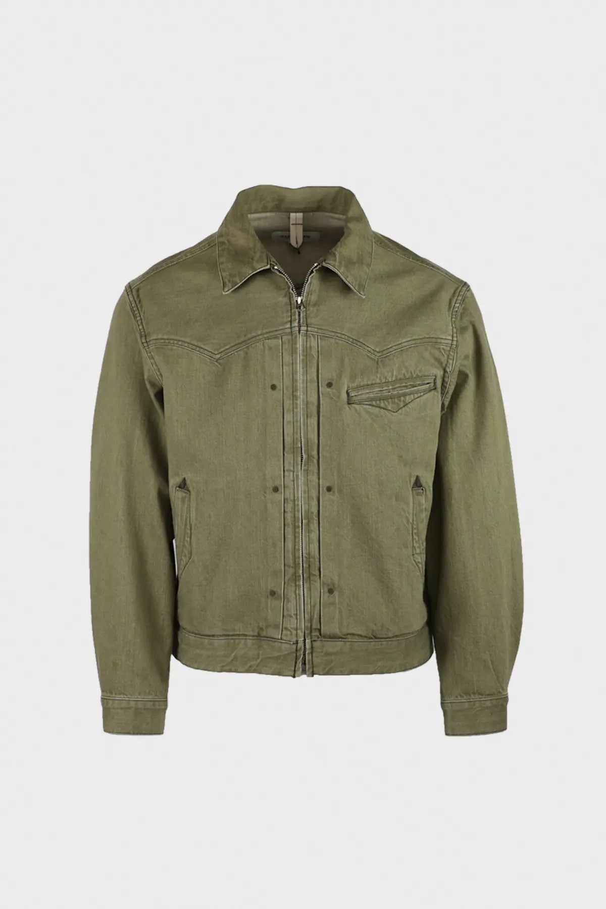 Eastlogue - Western Trucker Jacket - Olive Denim - Canoe Club