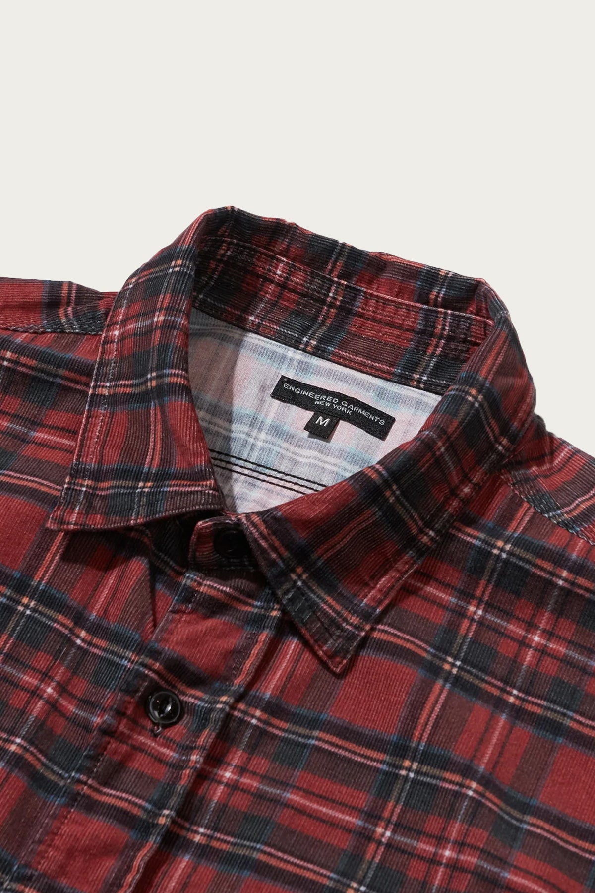 Engineered Garments - Work Shirt - Red Tartan Check Printed Corduroy - Canoe Club