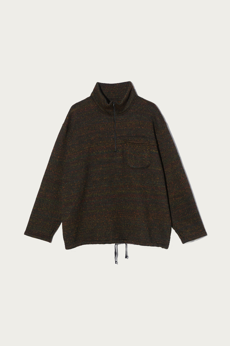 Engineered Garments Zip Mock Neck | Brown Wool Poly Nep Sweater