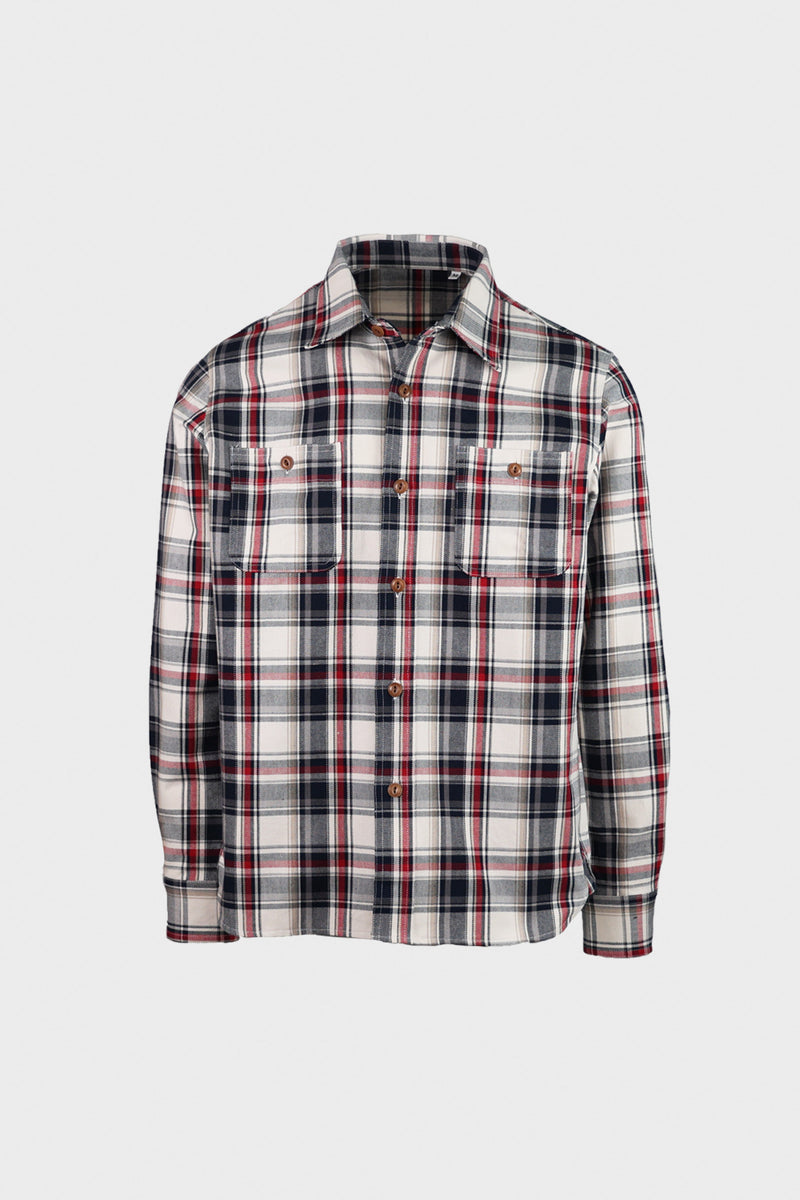 【WHITE】Patch work shirt fortela-check-patch-podket-