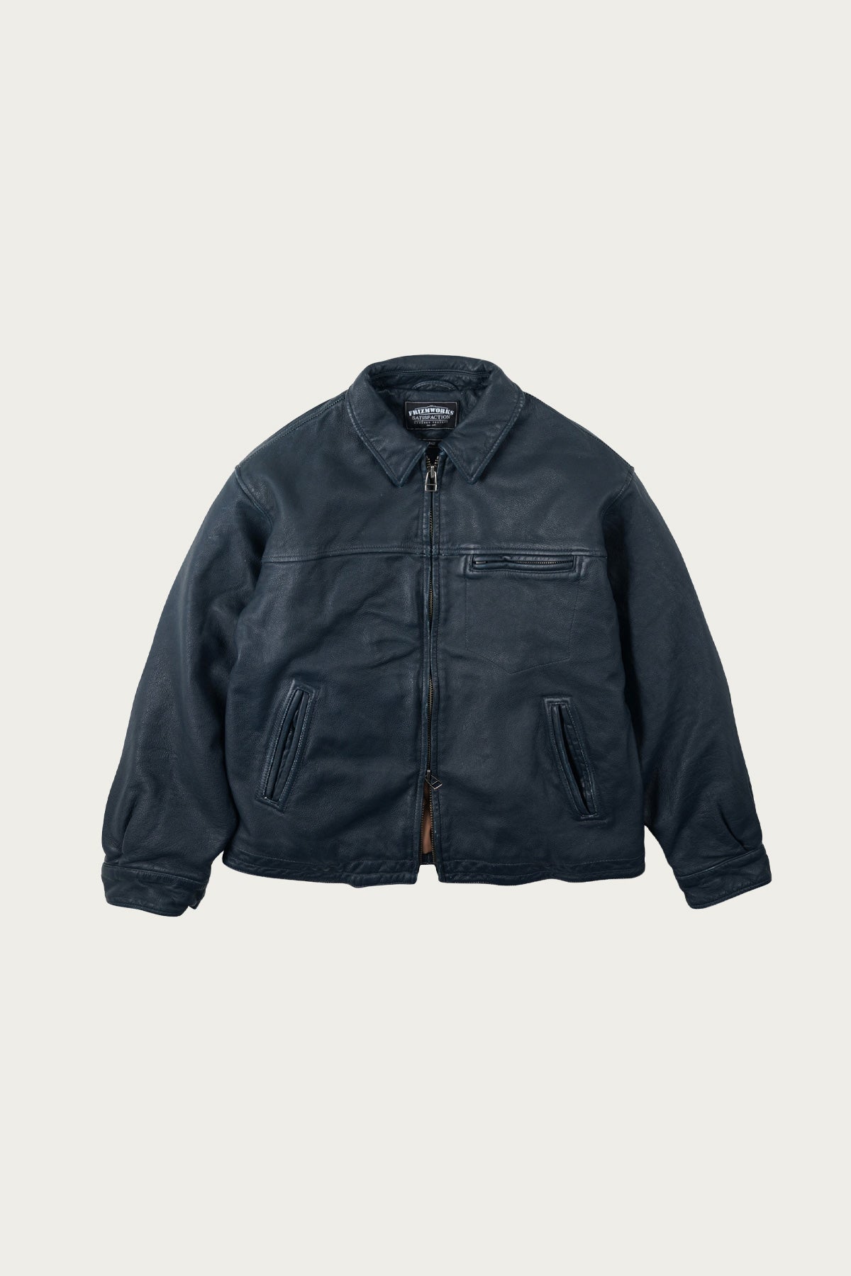 FrizmWORKS - Destroyed Cowhide Leather Jacket - Washed Navy - Canoe Club