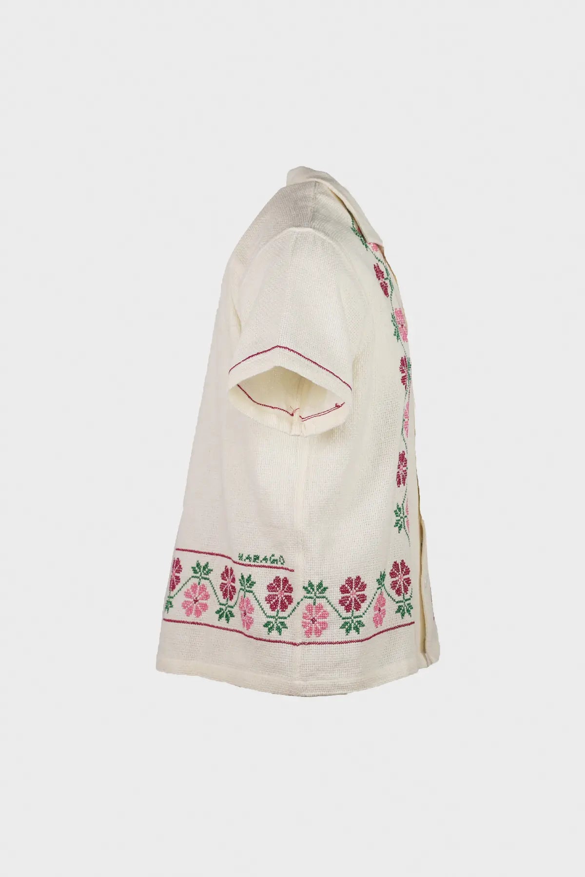 Harago - Floral Cross Stitch Short Sleeve Shirt - Off White - Canoe Club