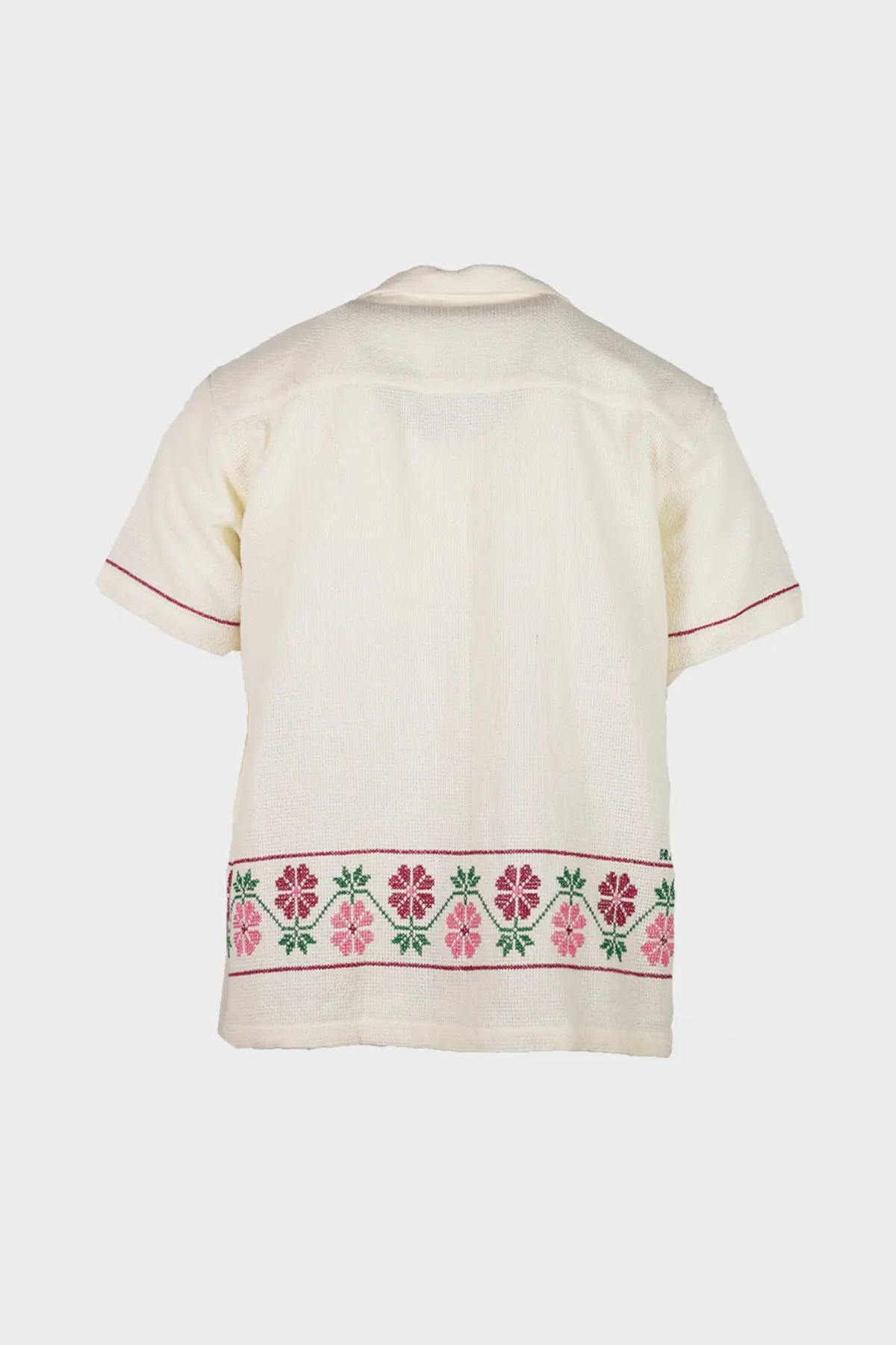 Harago - Floral Cross Stitch Short Sleeve Shirt - Off White - Canoe Club