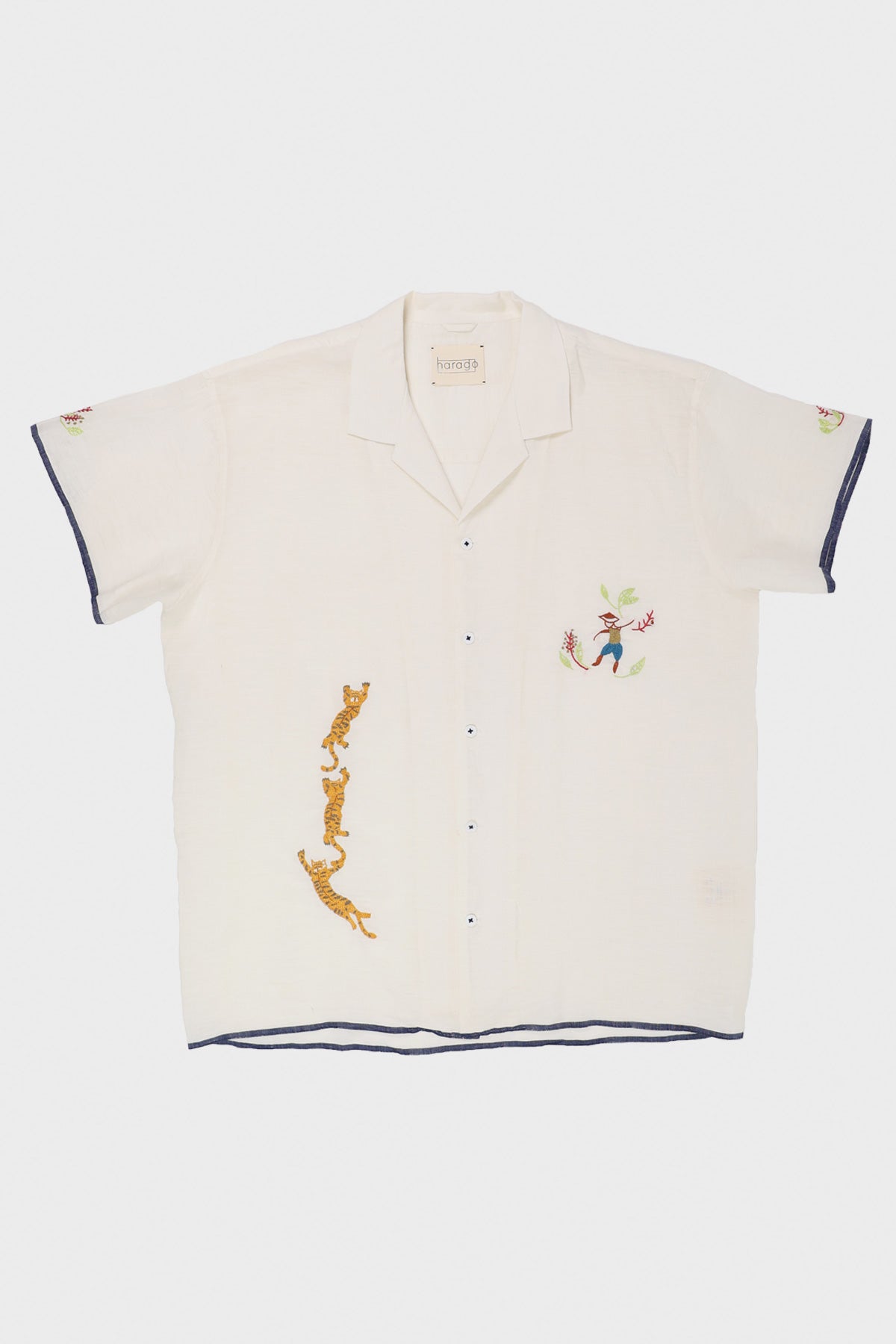 Harago - Linen Embroidered Shirt - Off-White - Canoe Club