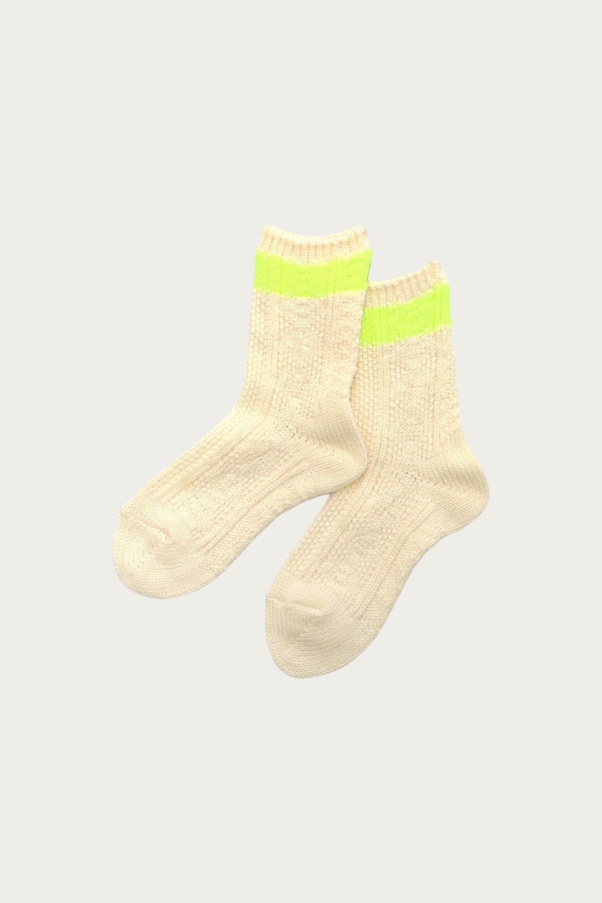Kapital - 56 Yarns Cable Knit Neon-Line Socks - White - Canoe Club