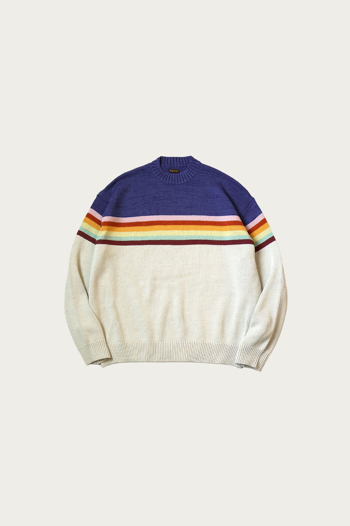 Kapital - 5G Cotton Knit 2-TONES PECKISH RAIBOW Crew Sweater - Aubergine - Canoe Club