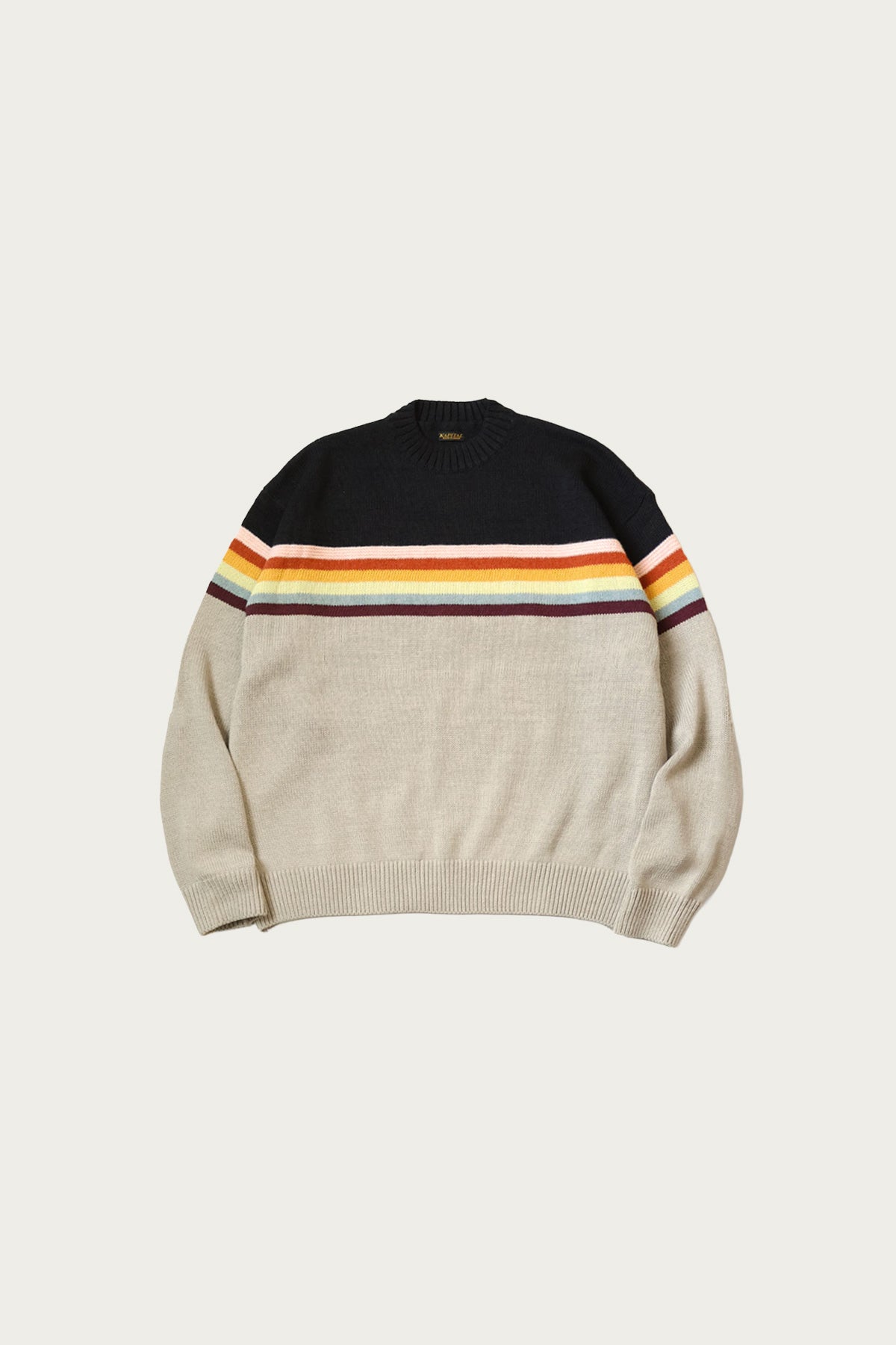Kapital - 5G Cotton Knit 2-TONES PECKISH RAIBOW Crew Sweater - Black - Canoe Club