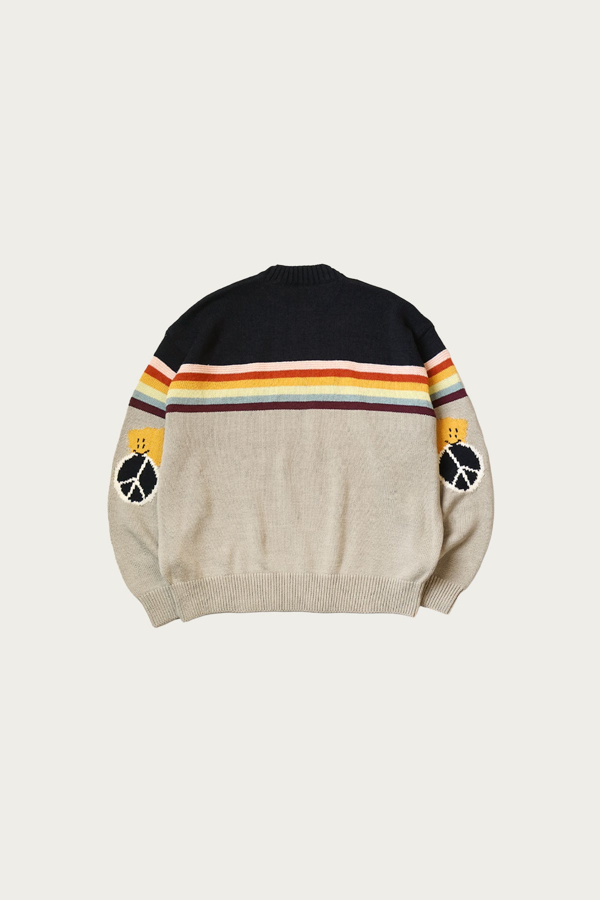 Kapital - 5G Cotton Knit 2-TONES PECKISH RAIBOW Crew Sweater - Black - Canoe Club