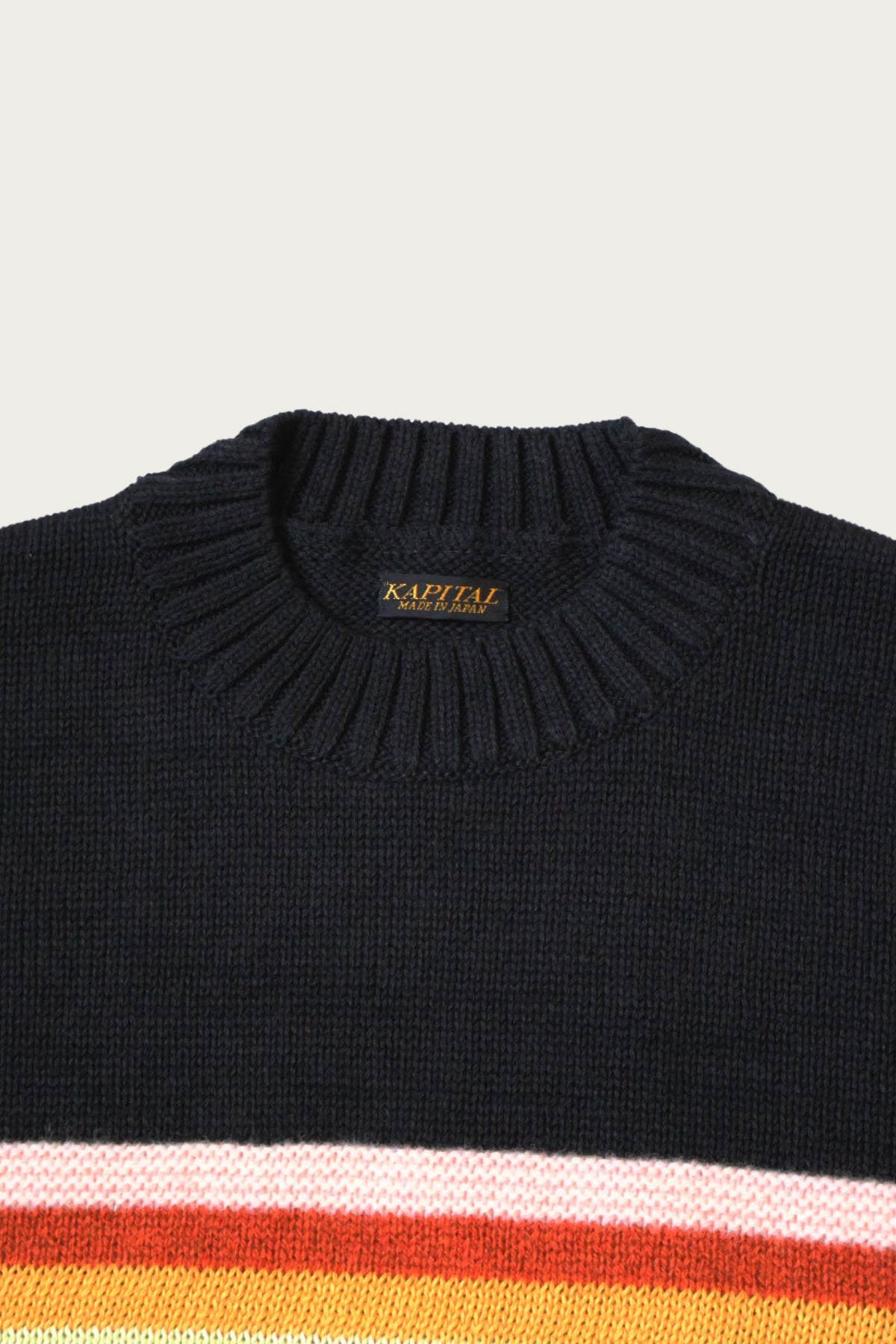 Kapital - 5G Cotton Knit 2-TONES PECKISH RAIBOW Crew Sweater - Black - Canoe Club