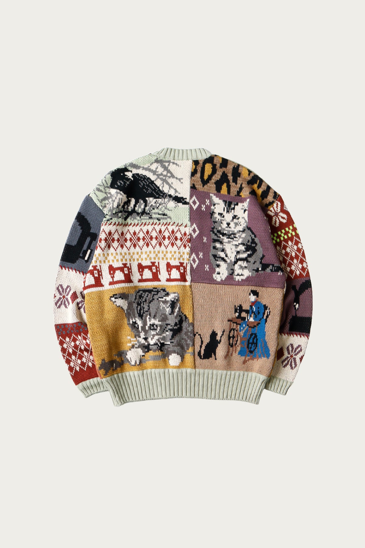 Kapital - 5G Cotton Knit Patchwork BIG Crew Sweater(Cat&Raven) - Mint - Canoe Club