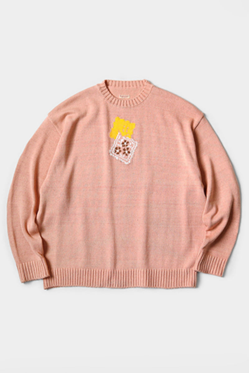 Kapital 5G Cotton Knit PECKISH RAINBOWY Crew Sweater | Pink | Canoe Club