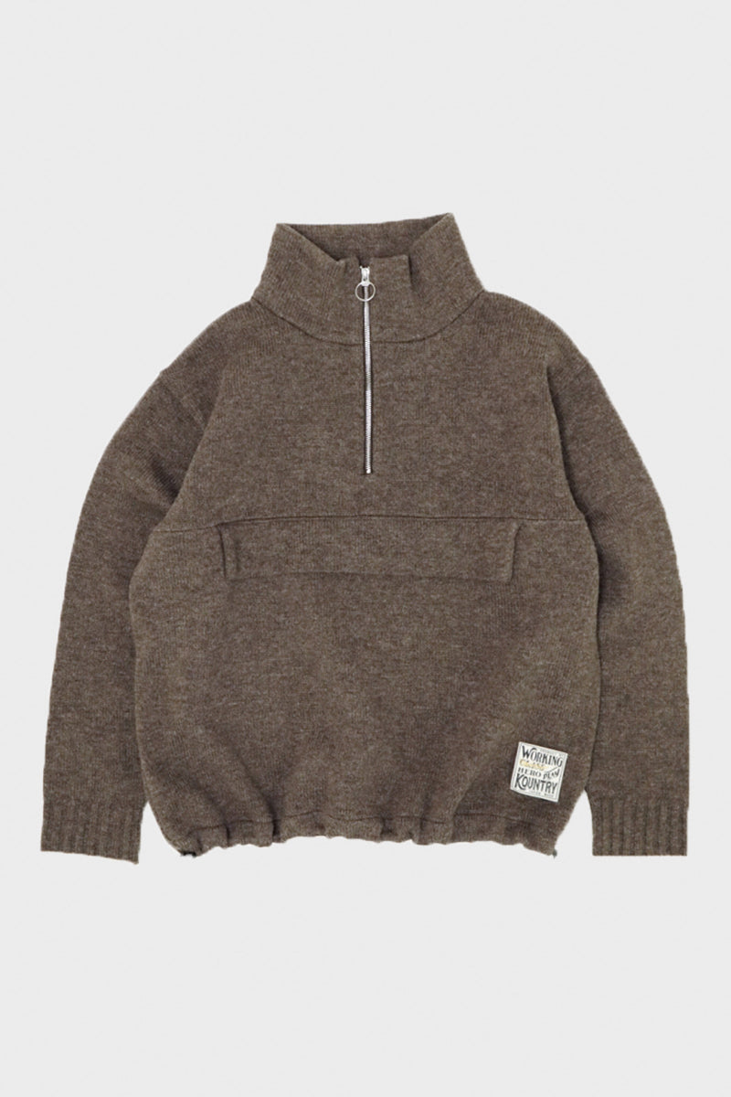 Kapital 5G Shetland Wool Half ZIP Anorak Brown Canoe Club