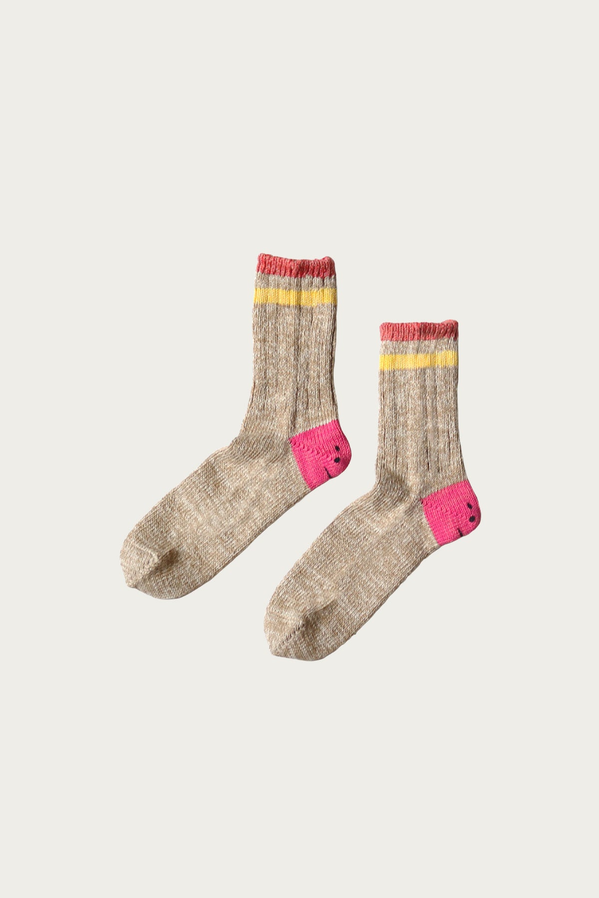 Kapital - 60 Yarns IVY RAINBOWY HAPPY HEEL-Hold Socks - Beige/Pink - Canoe Club