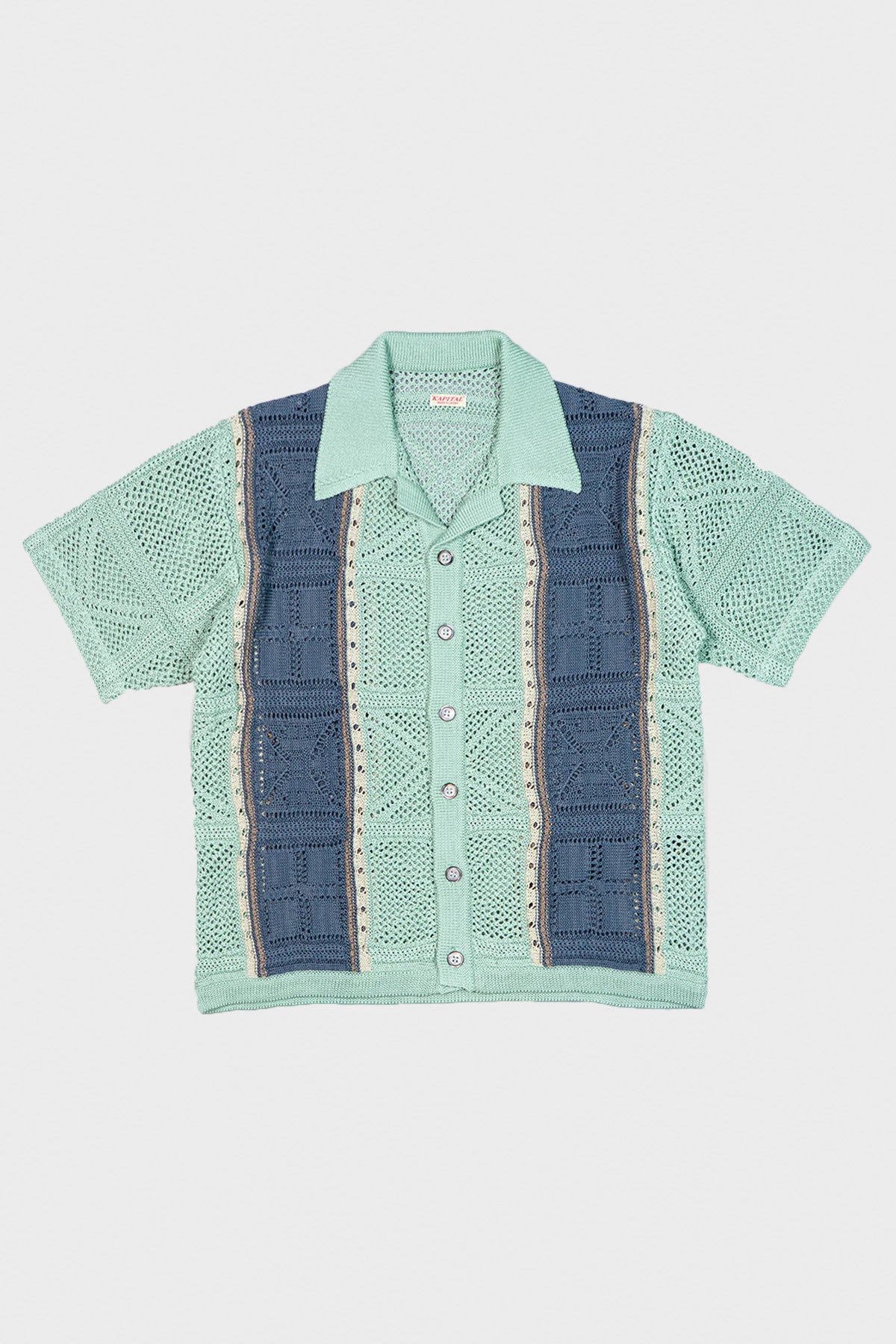 Kapital - 7G Crochet Knit TENNESSEE Aloha Polo - Blue - Canoe Club