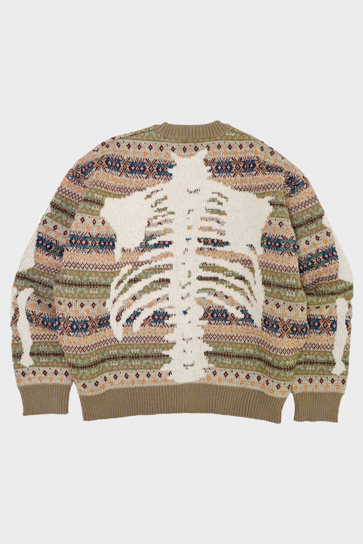 Kapital - 7G Wool FairIsle BONE Crew Sweater - Orange - Canoe Club