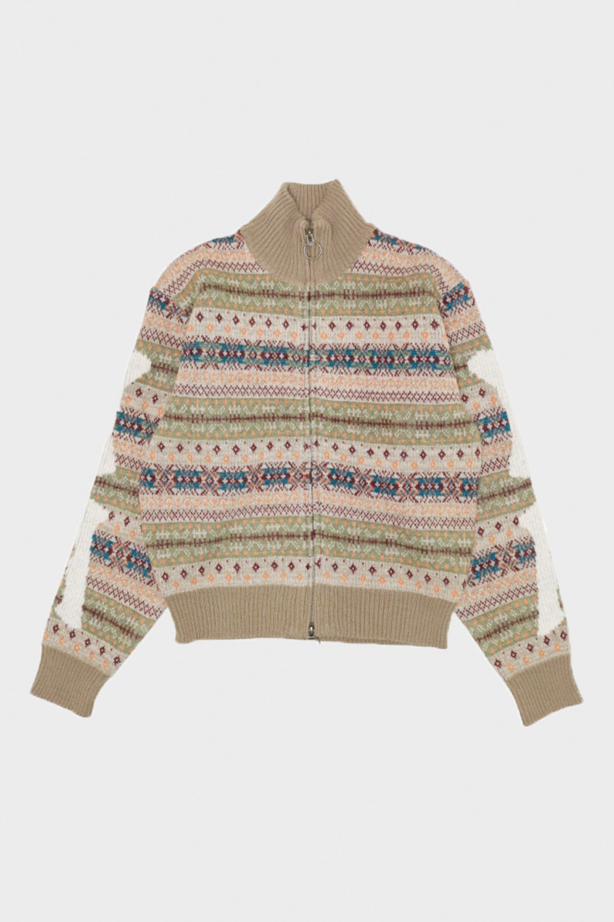 Kapital - 7G Wool FairIsle BONE ZIP Short Cardigan - Orange - Canoe Club