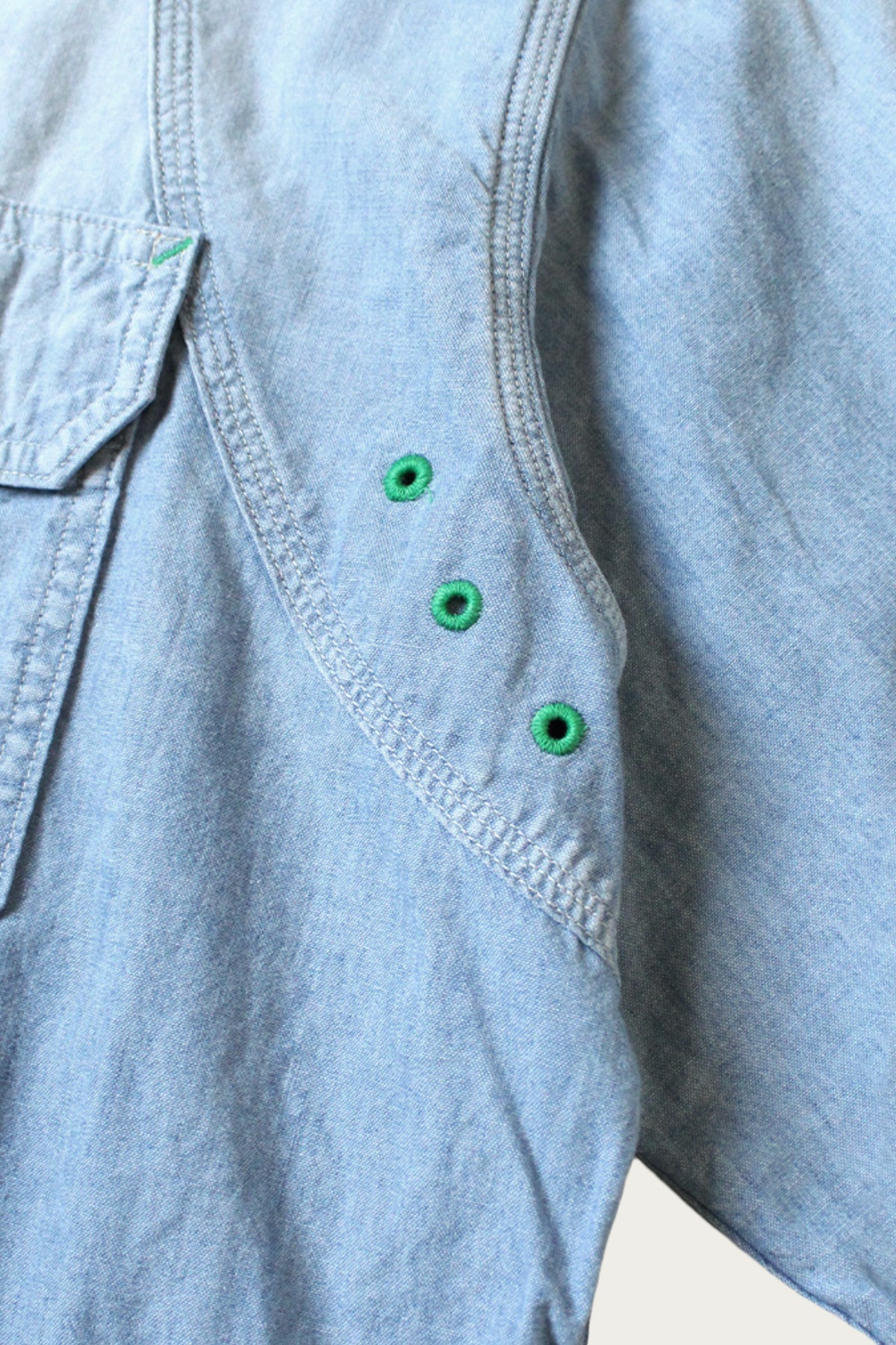 Kapital - Chambray 2TONES BONE Patch Ventilator Workshirt - Sax - Canoe Club