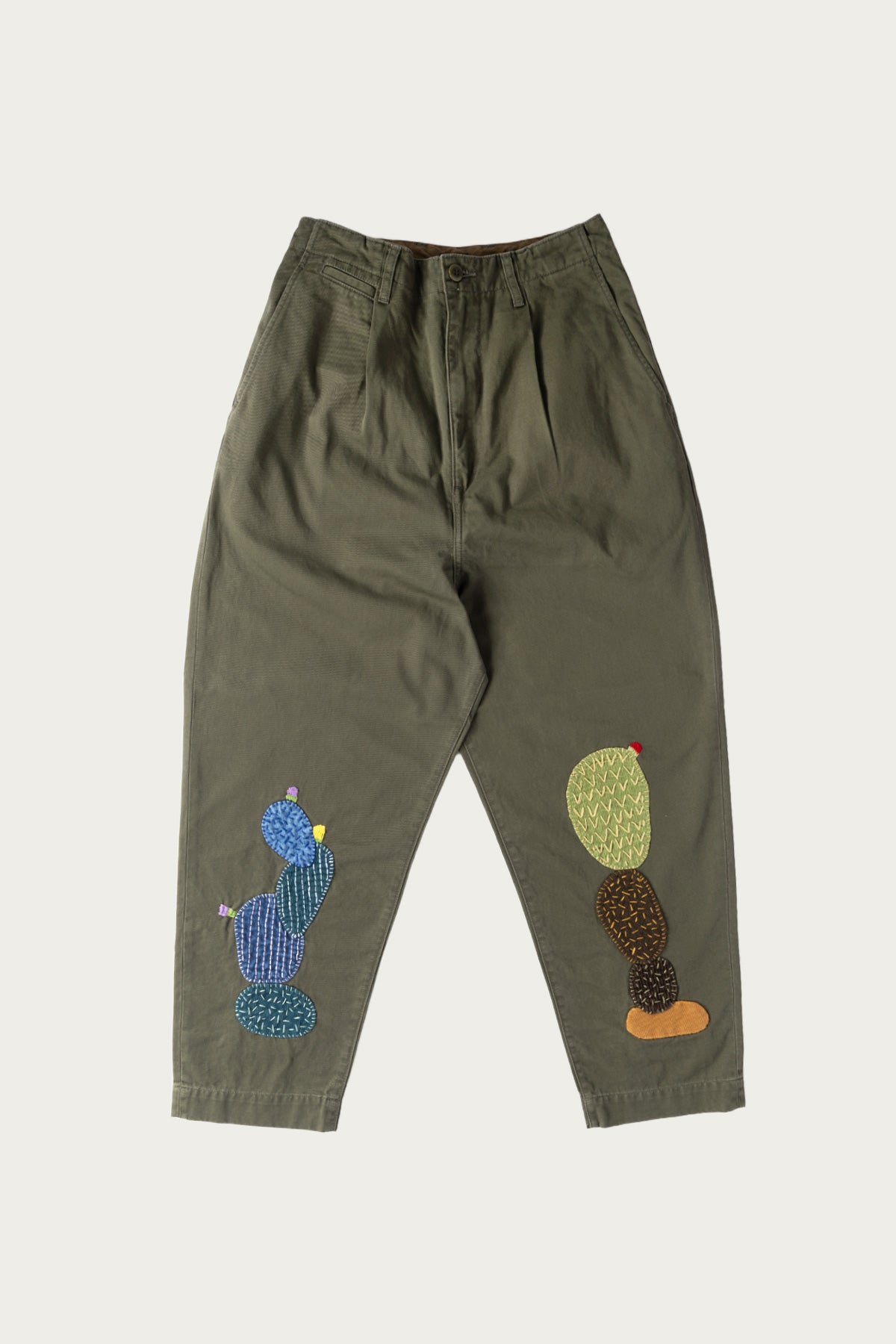 Kapital - Chino High Waisted NIME Pants (CACTUS Embroidery) - Khaki - Canoe Club