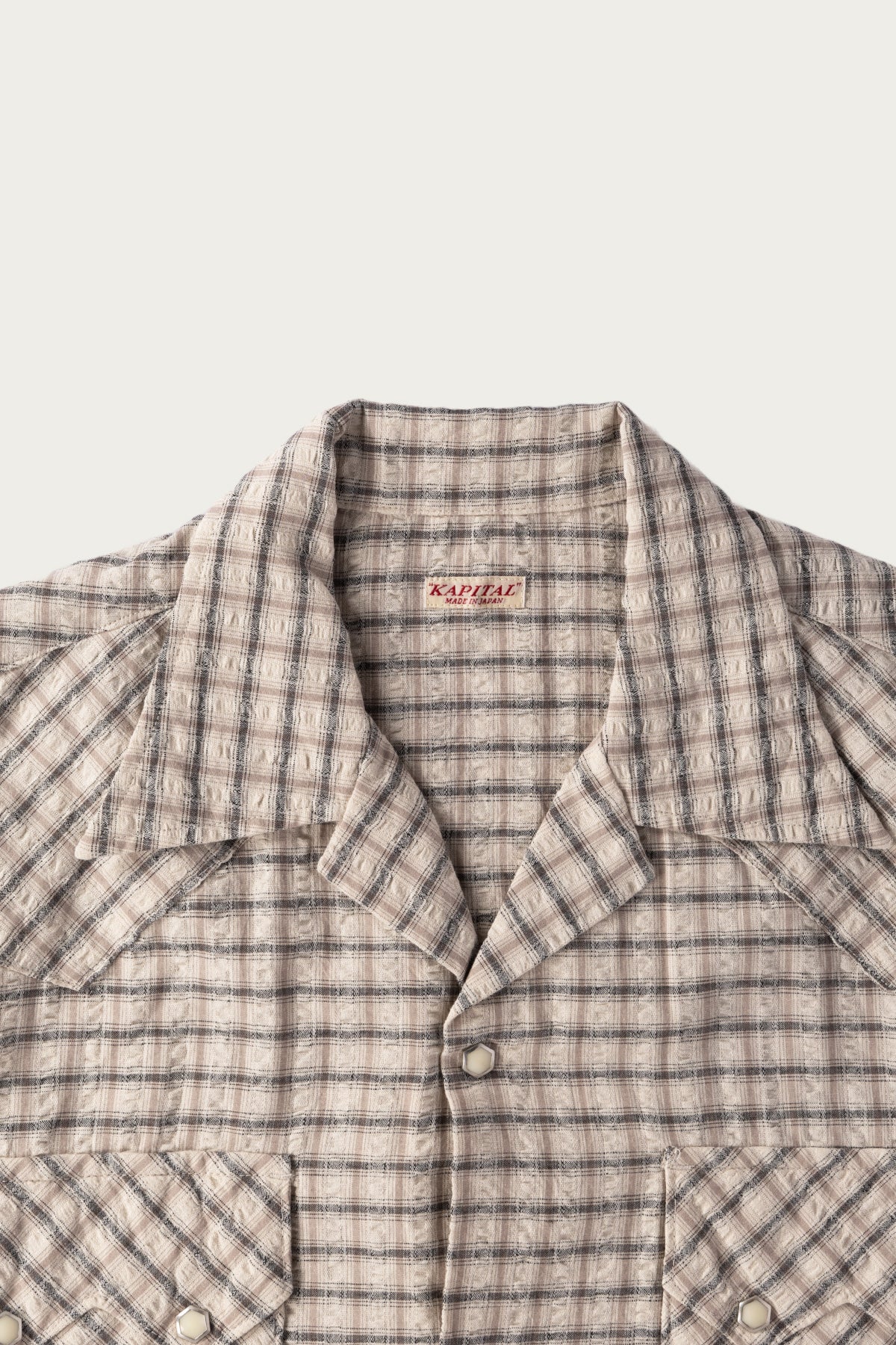Kapital - Cotton Linen Seersucker Check Open-Collar Western BIG Shirt - Black - Canoe Club