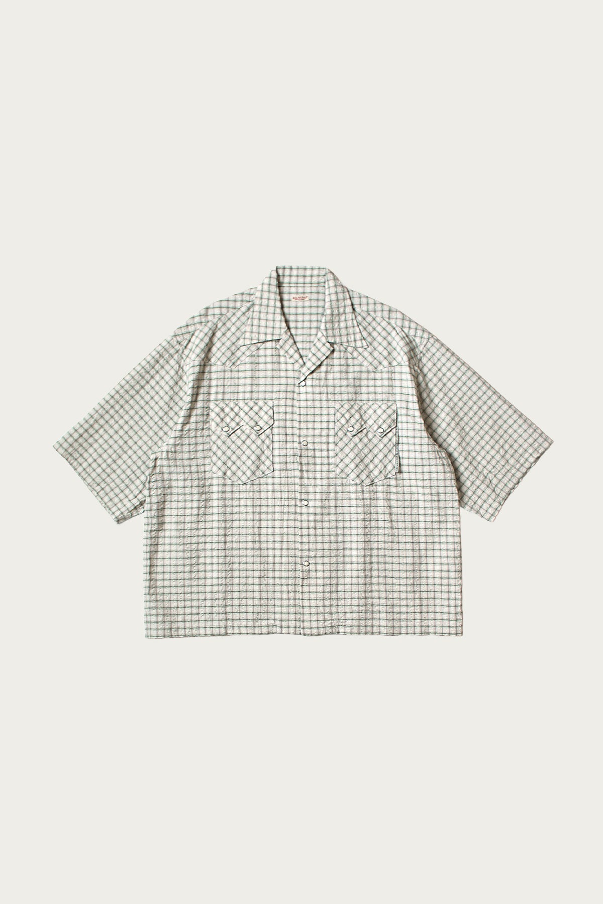 Kapital - Cotton Linen Seersucker Check Open-Collar Western BIG Shirt - Green - Canoe Club