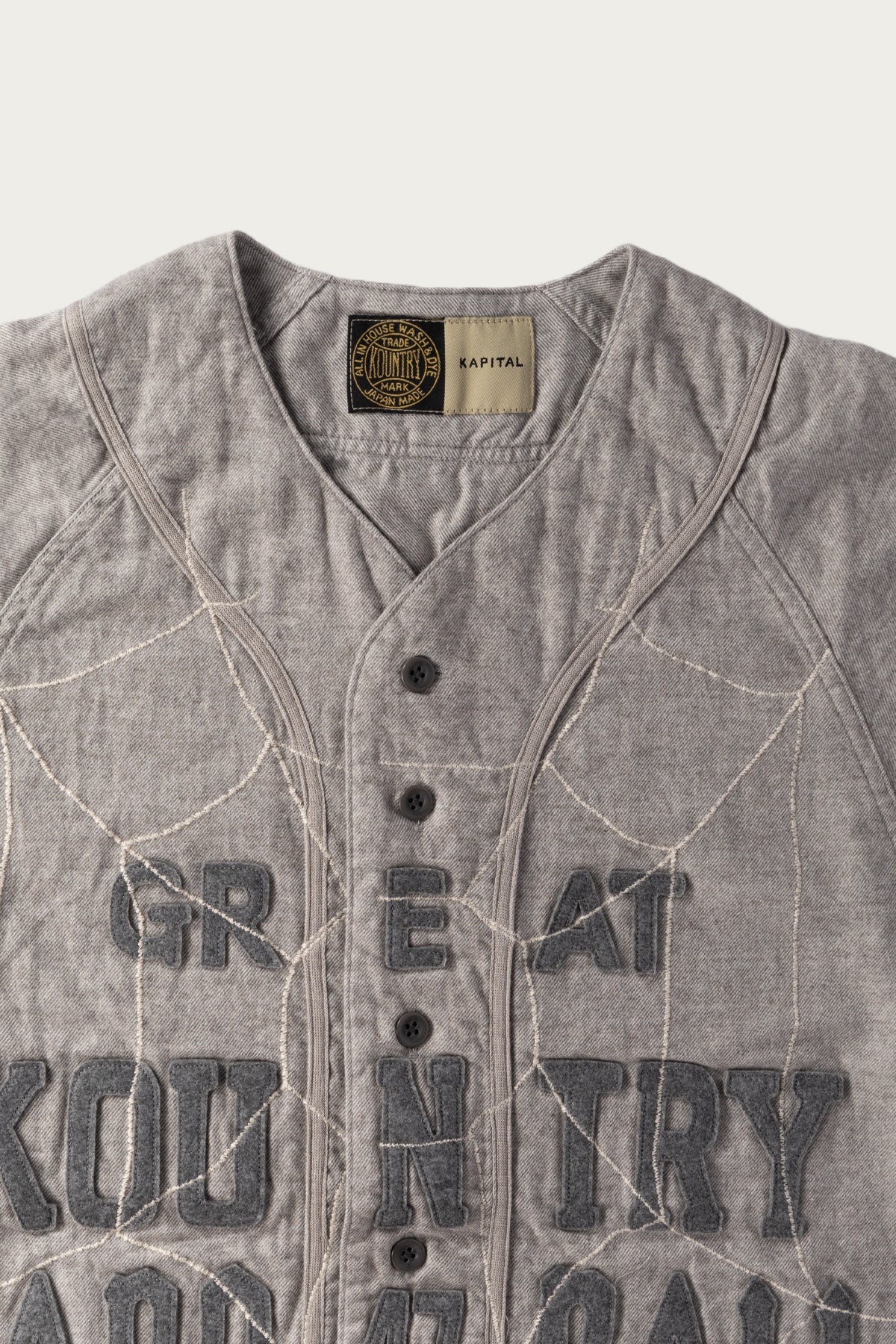 Kapital - Cotton Wool GREAT KOUNTRY Baseball Shirt (KOUNTRY DREAM CATCH Remake) - Light Grey - Canoe Club