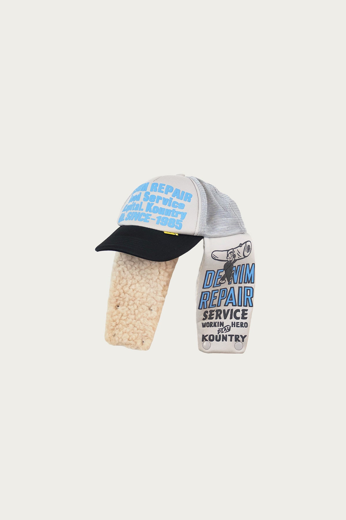 Kapital - DENIM REPAIR SERVICE LUMBER Trucker Cap - Grey/Black - Canoe Club