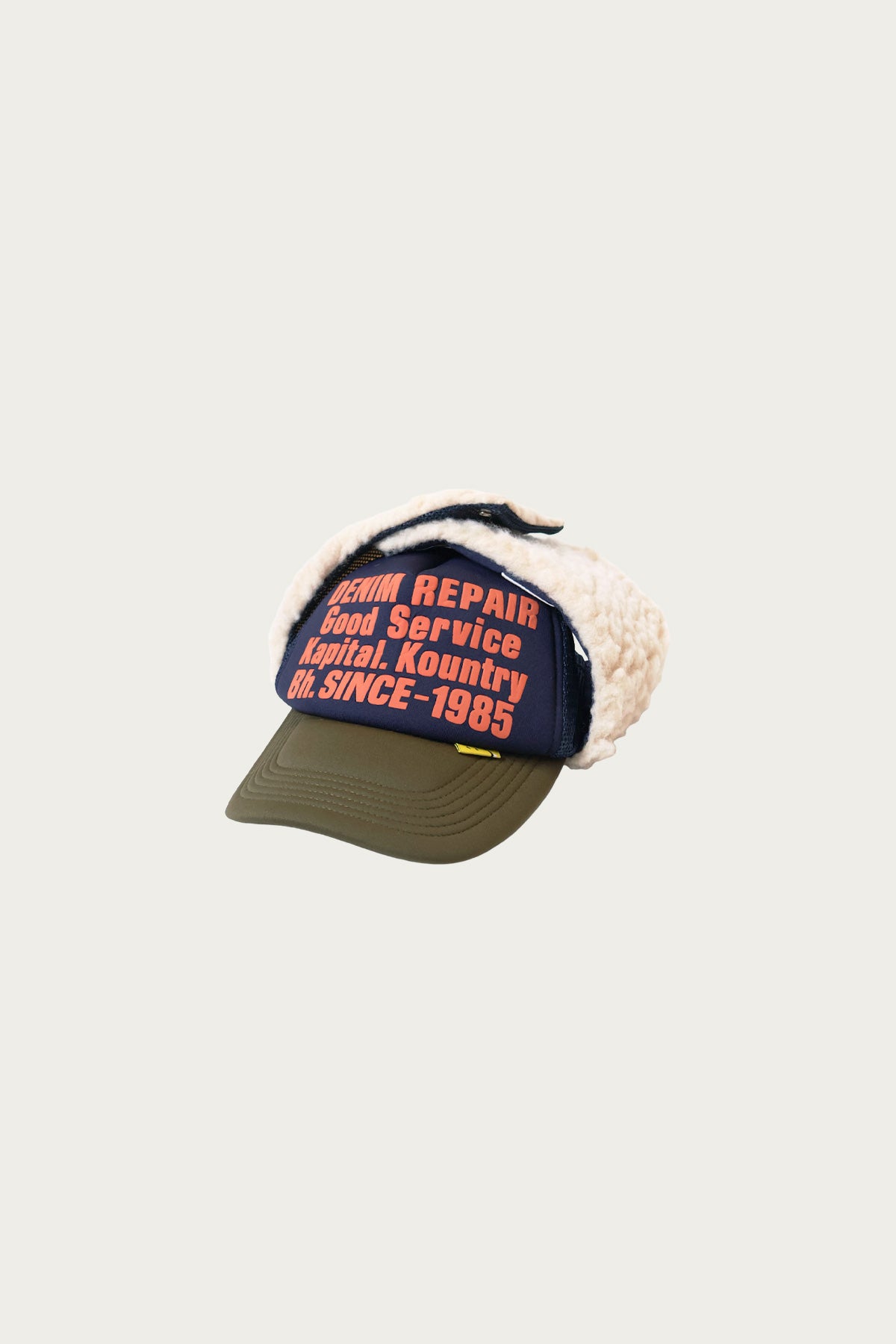 Kapital - DENIM REPAIR SERVICE LUMBER Trucker Cap - Navy/Khaki - Canoe Club