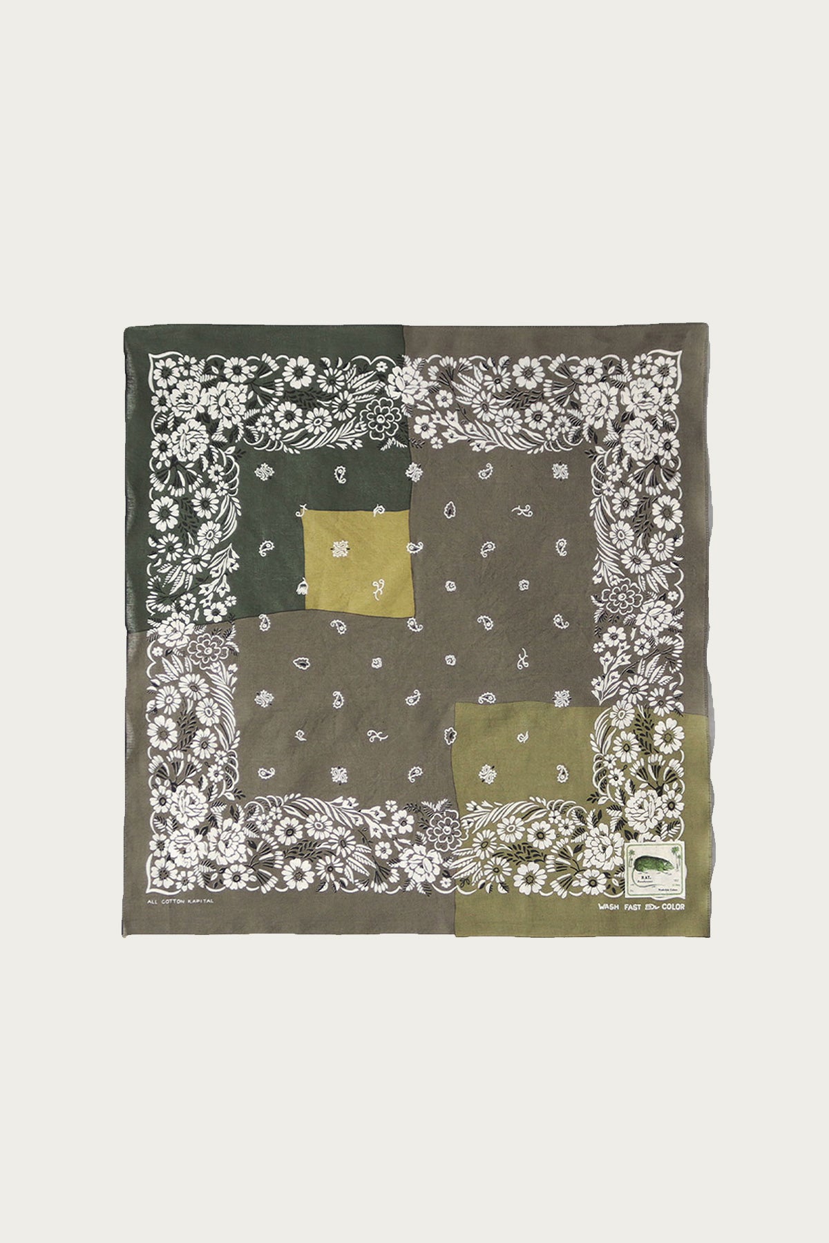 Kapital - Fastcolor Selvedge Bandana (GARDEN Patchwork) - Khaki - Canoe Club