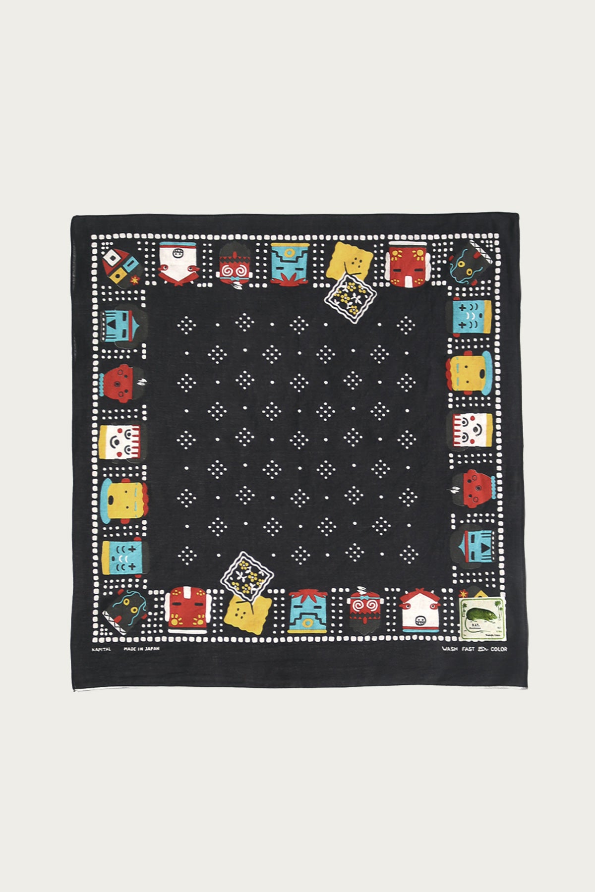 Kapital - Fastcolor Selvedge Bandanna (KACHINA & PECKISH RAINBOWY) - Black - Canoe Club