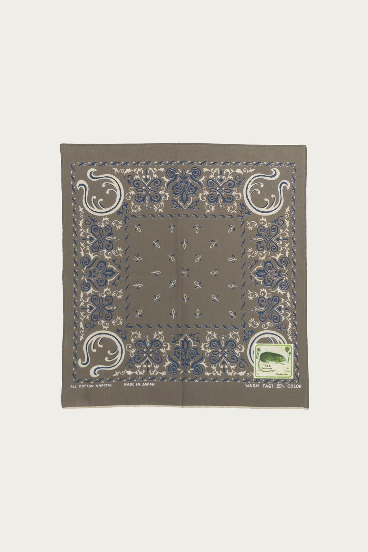 Kapital - Fastcolor Selvedge Bandanna (Antler NAJA) 15x15 - Khaki - Canoe Club