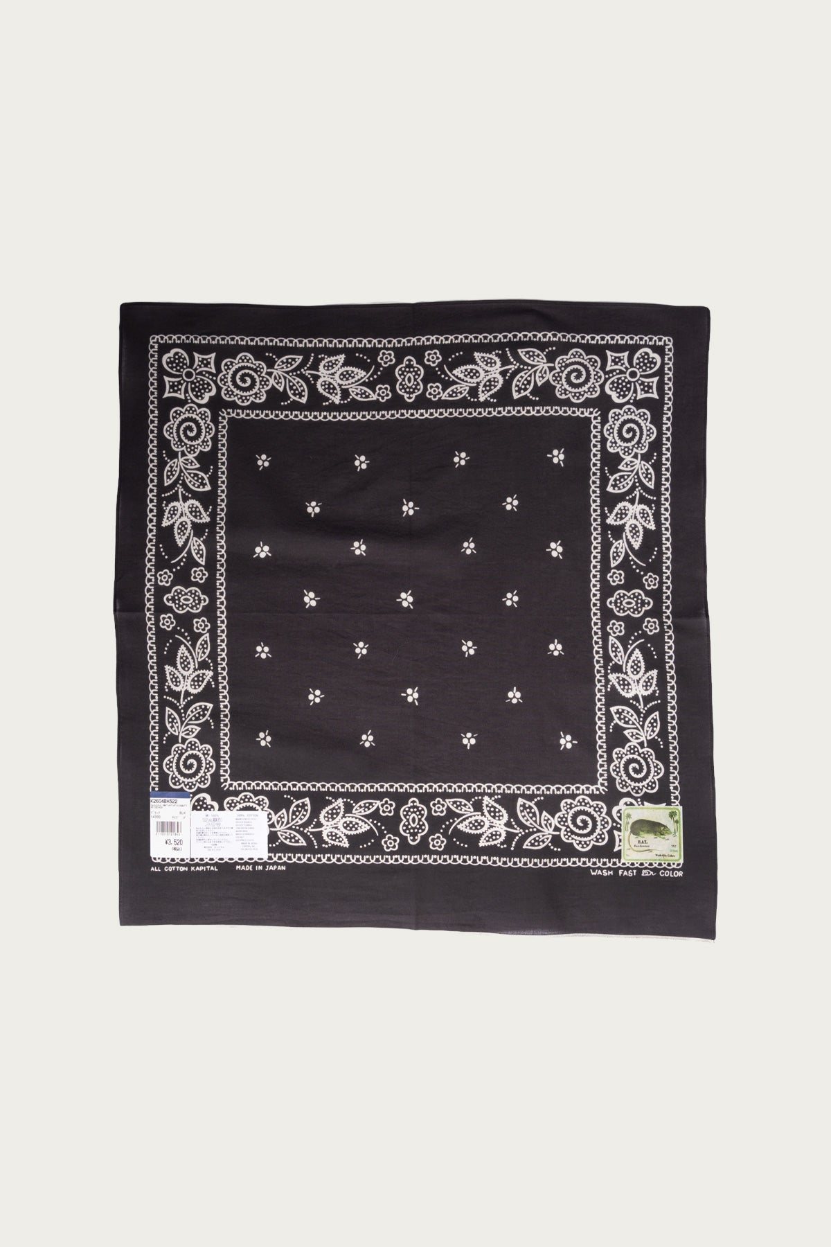 Kapital - Fastcolor Selvedge Bandanna (ESCARGOT FLOWER) 20x20 - Black - Canoe Club