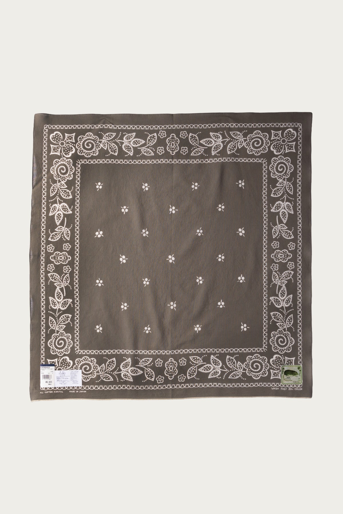 Kapital - Fastcolor Selvedge Bandanna (ESCARGOT FLOWER) 30x30 - Khaki - Canoe Club