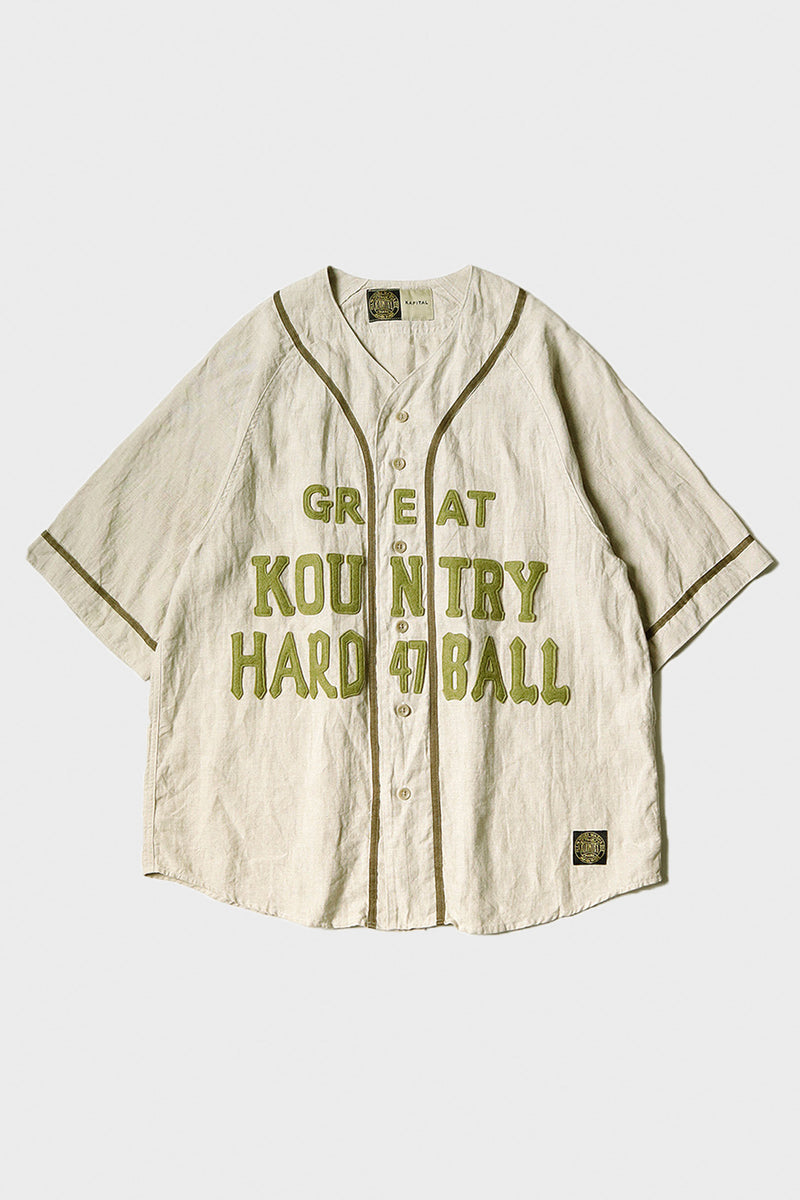 Kapital French Linen GREAT KOUNTRY Baseball Shirt | Beige | Canoe Club