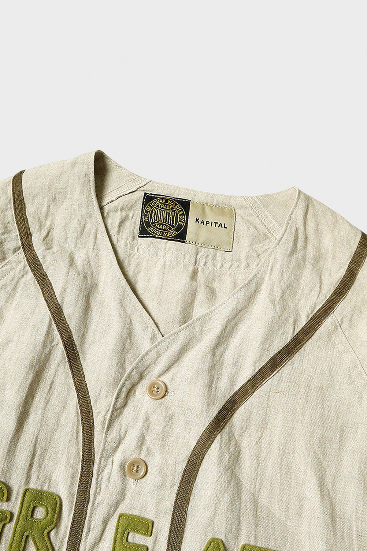 Kapital - French Linen GREAT KOUNTRY Baseball Shirt - Beige - Canoe Club