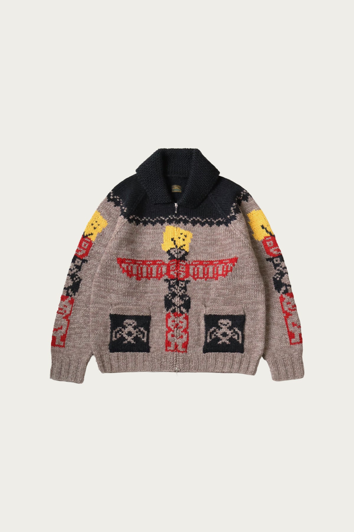 Kapital - Hand Knit PECKISH TOTEM POLE ZIP Cardigan - Brown/Beige - Canoe Club