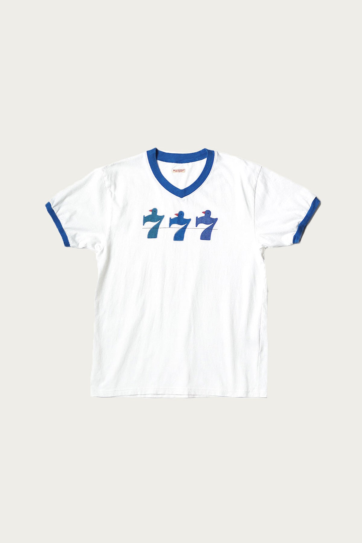 Kapital - 20/-Jersey V-Neck RINGER T (Lucky Battery Bird) - White - Canoe Club