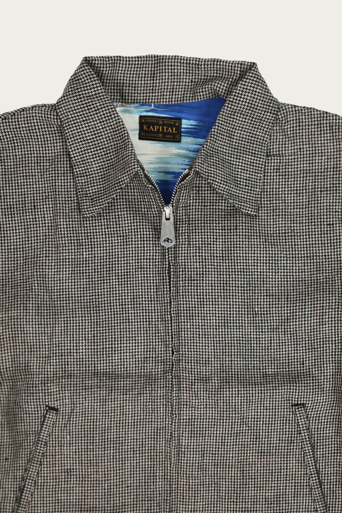 Kapital - Linen Houndstooth Drizzler JKT - Gray - Canoe Club