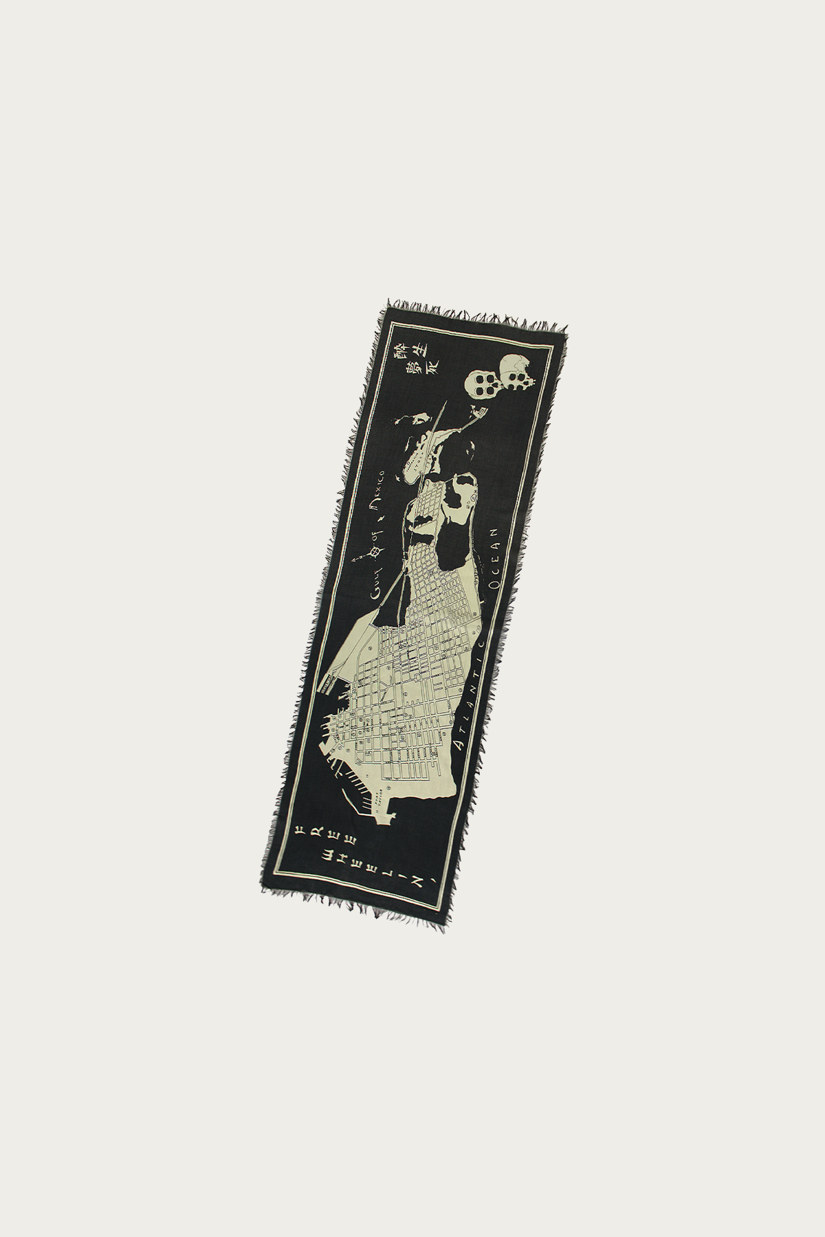 Kapital - Rayon Fringed Stole (KAYO HUESO) - Black - Canoe Club