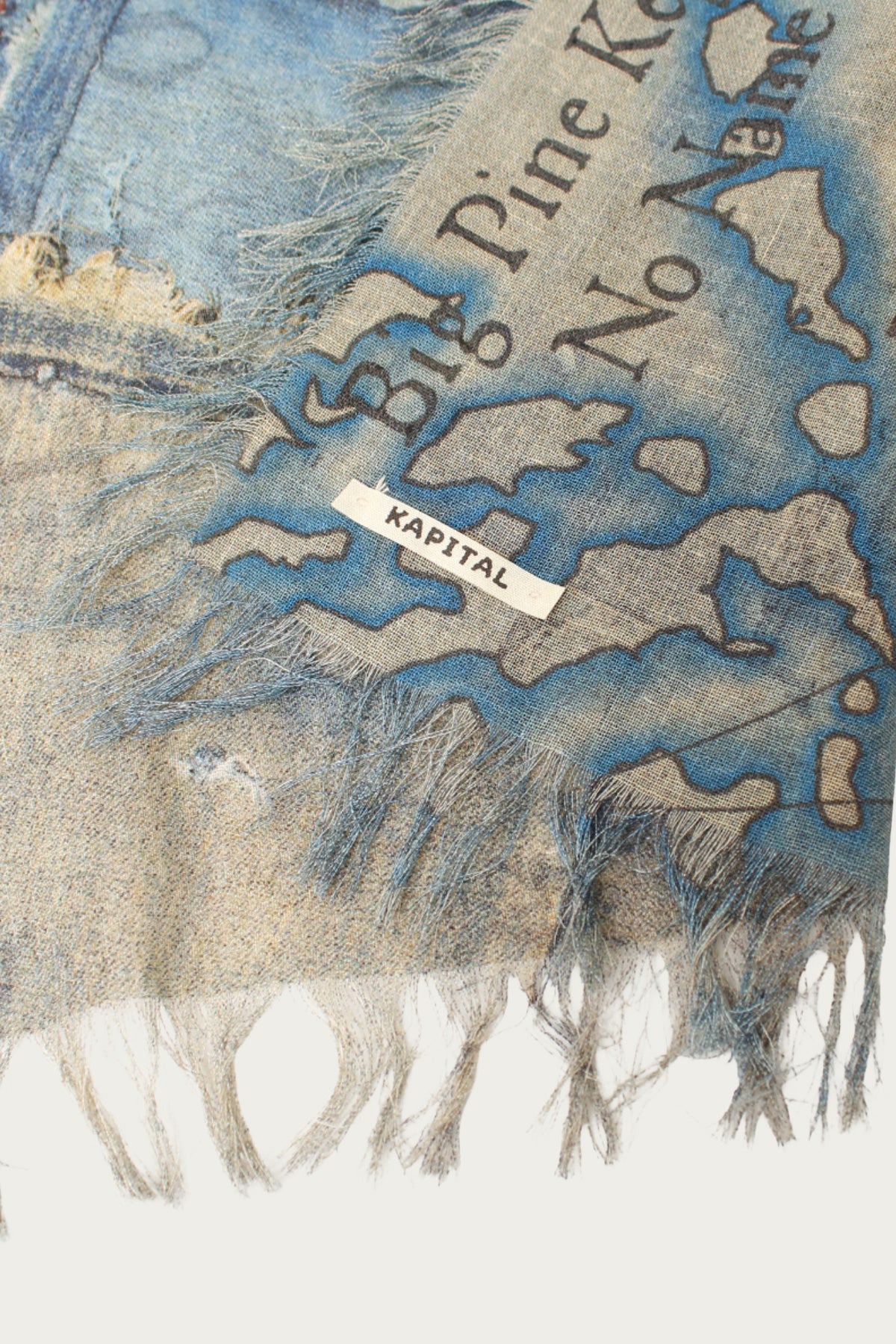 Kapital - Rayon Fringed Stole (KAYO FUESO Denim Map) - Blue - Canoe Club
