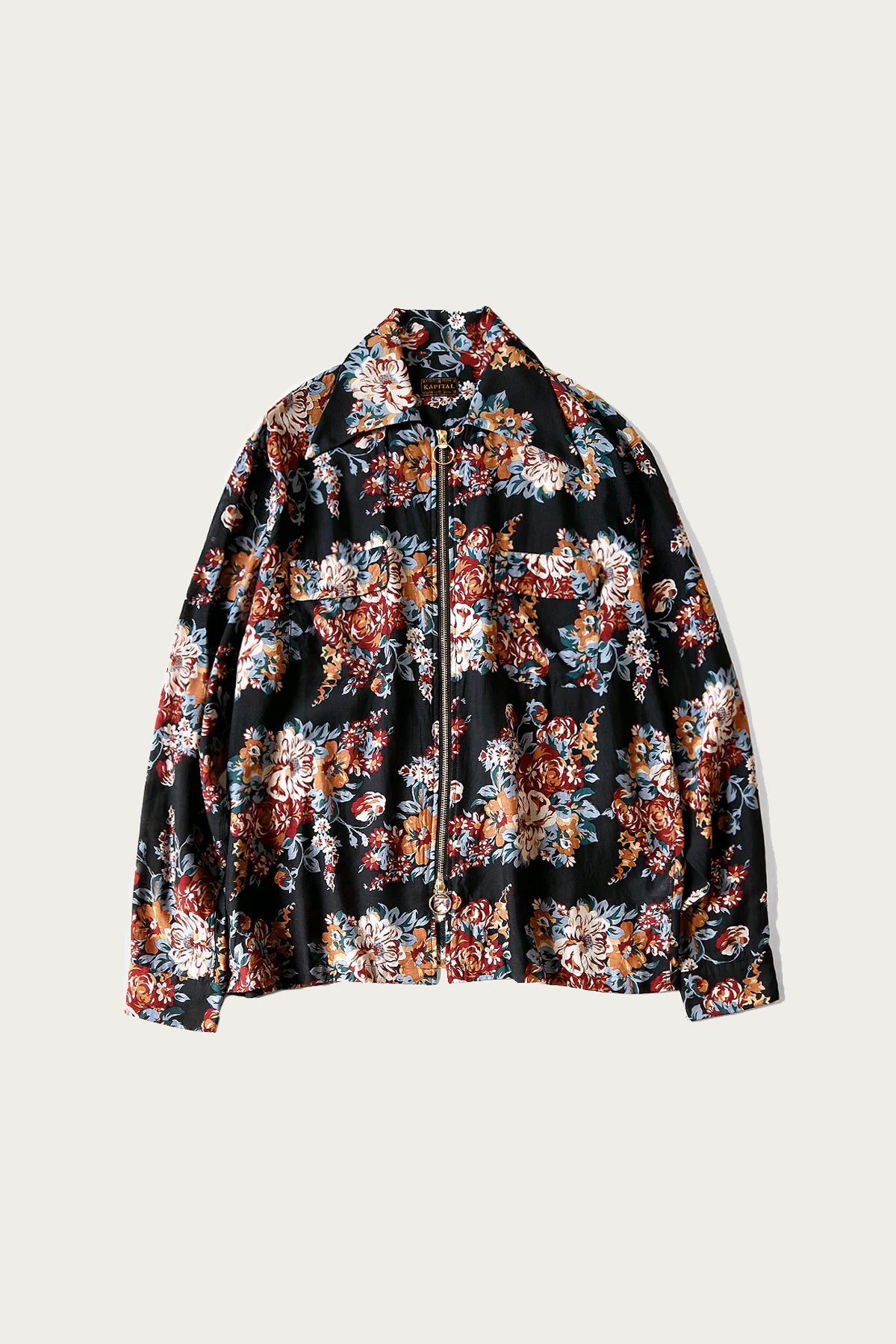 Kapital - Silk Rayon CHAMPETRE MARIA DRIZZLE Open Collar Shirt - Black - Canoe Club