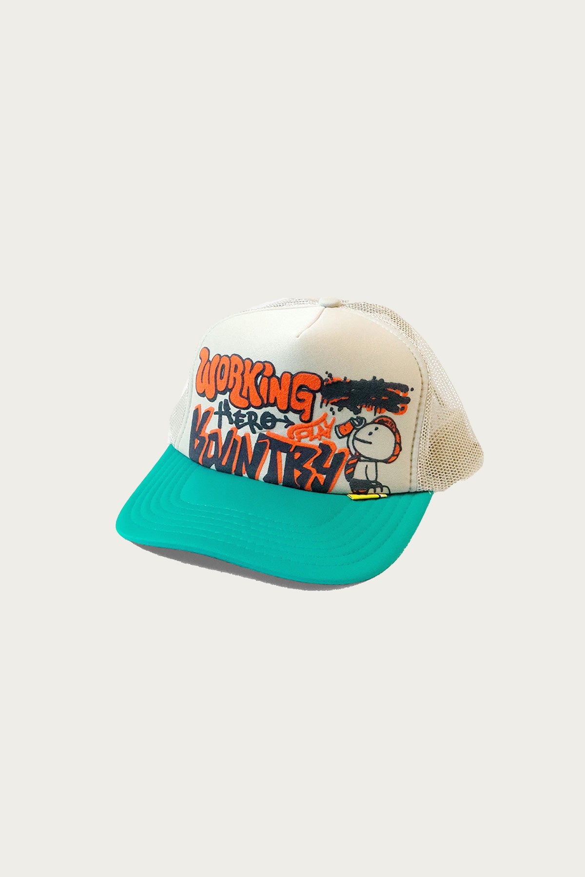 Kapital - WORKING HERO Trucker Cap - Beige/Turquoise - Canoe Club