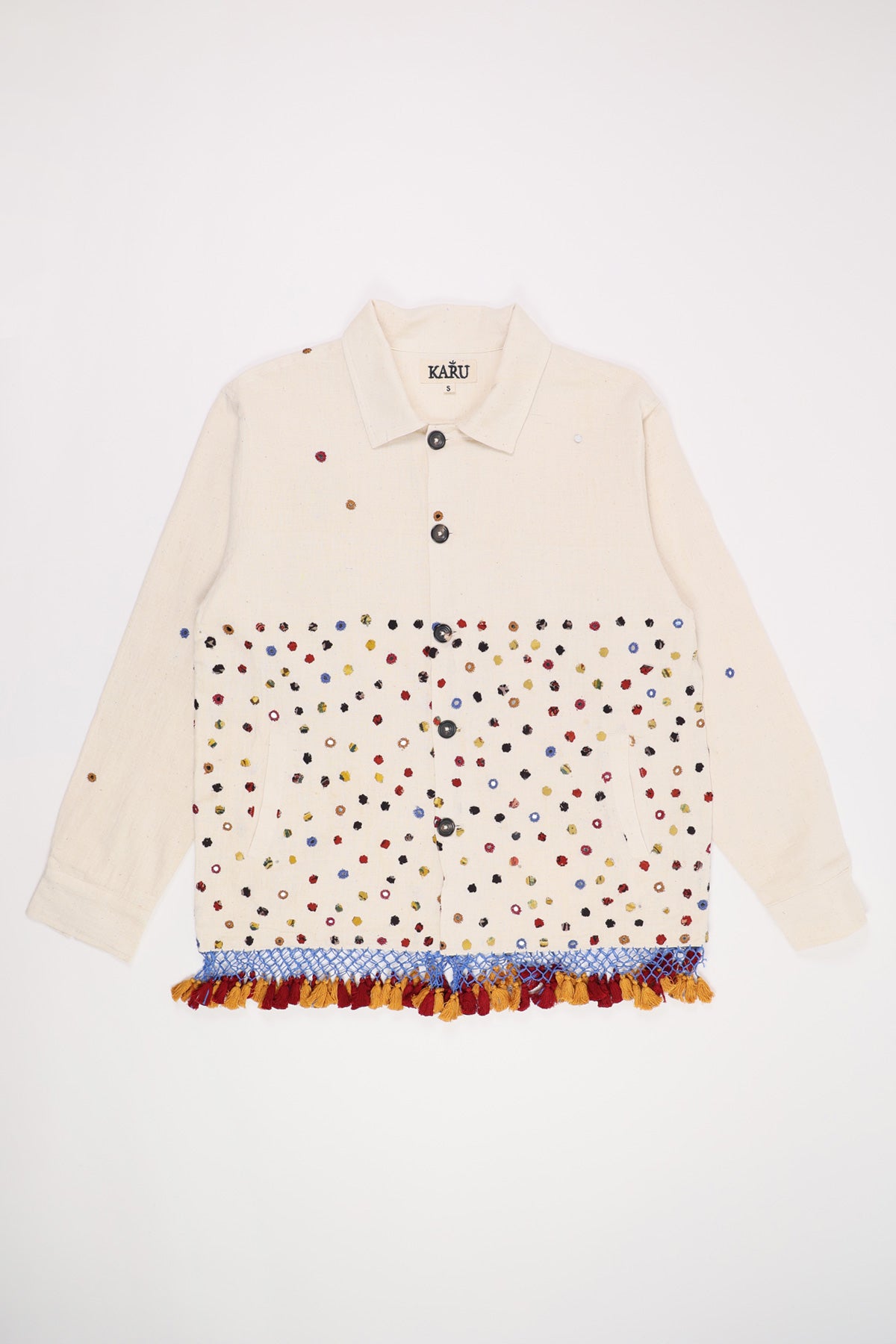 Karu Research - Cropped Jacket - Mirror and Cloth Circles with Fringe - Canoe Club