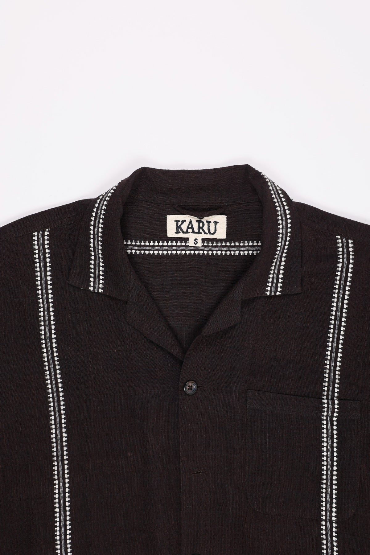 Karu Research - Longsleeve Camp Shirt - Brown/White Jacquard Weave - Canoe Club