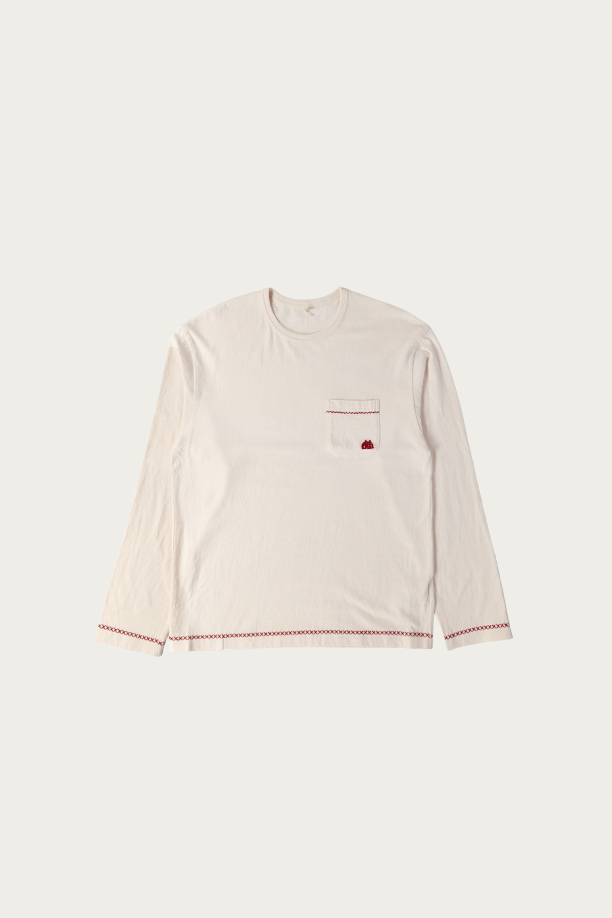 Khoki - Hand-Embroidered Longsleeve T-Shirt - Oatmeal - Canoe Club