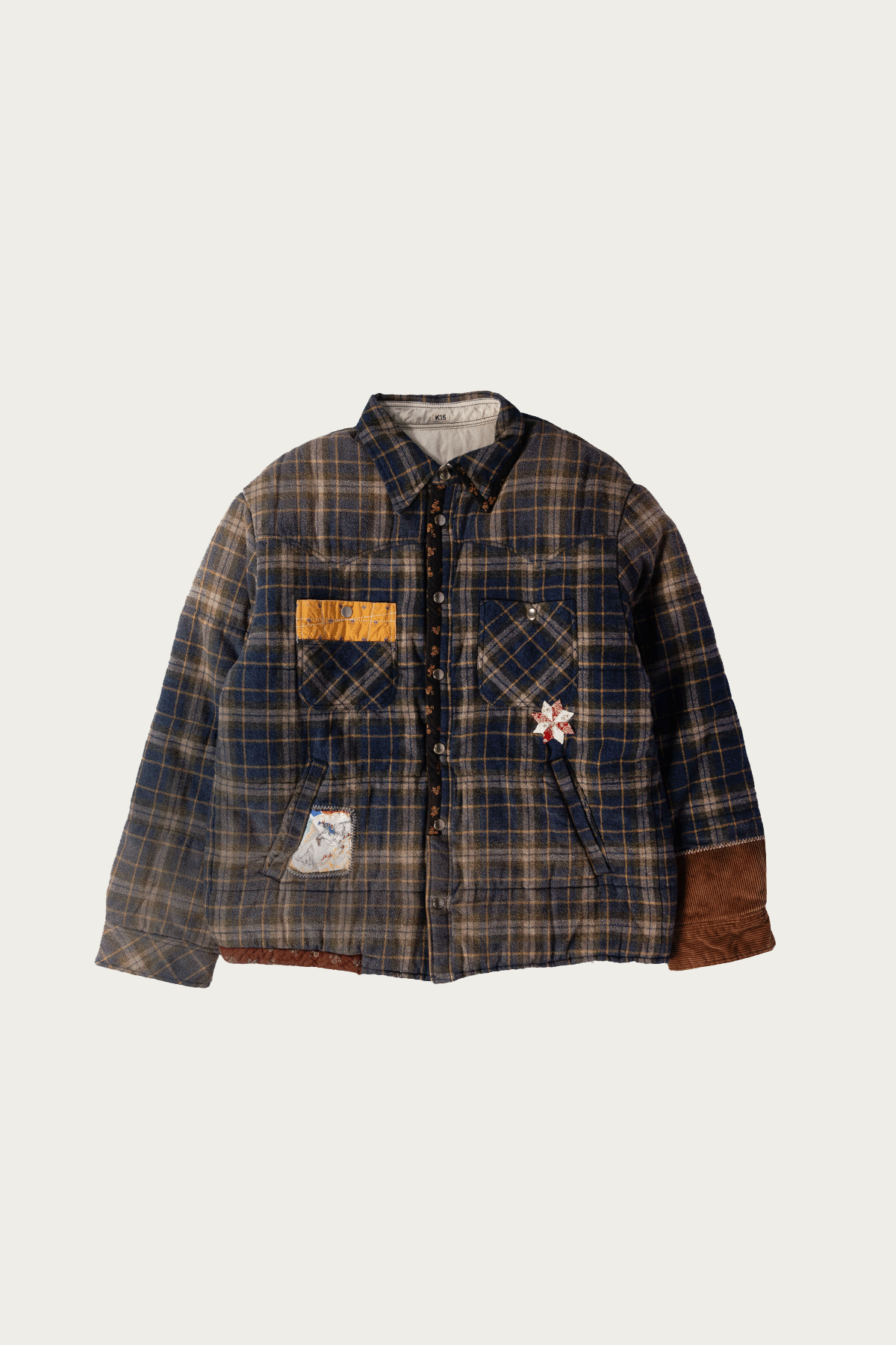 Khoki - Vintage-Effect Checked Puffer Jacket - Blue - Canoe Club