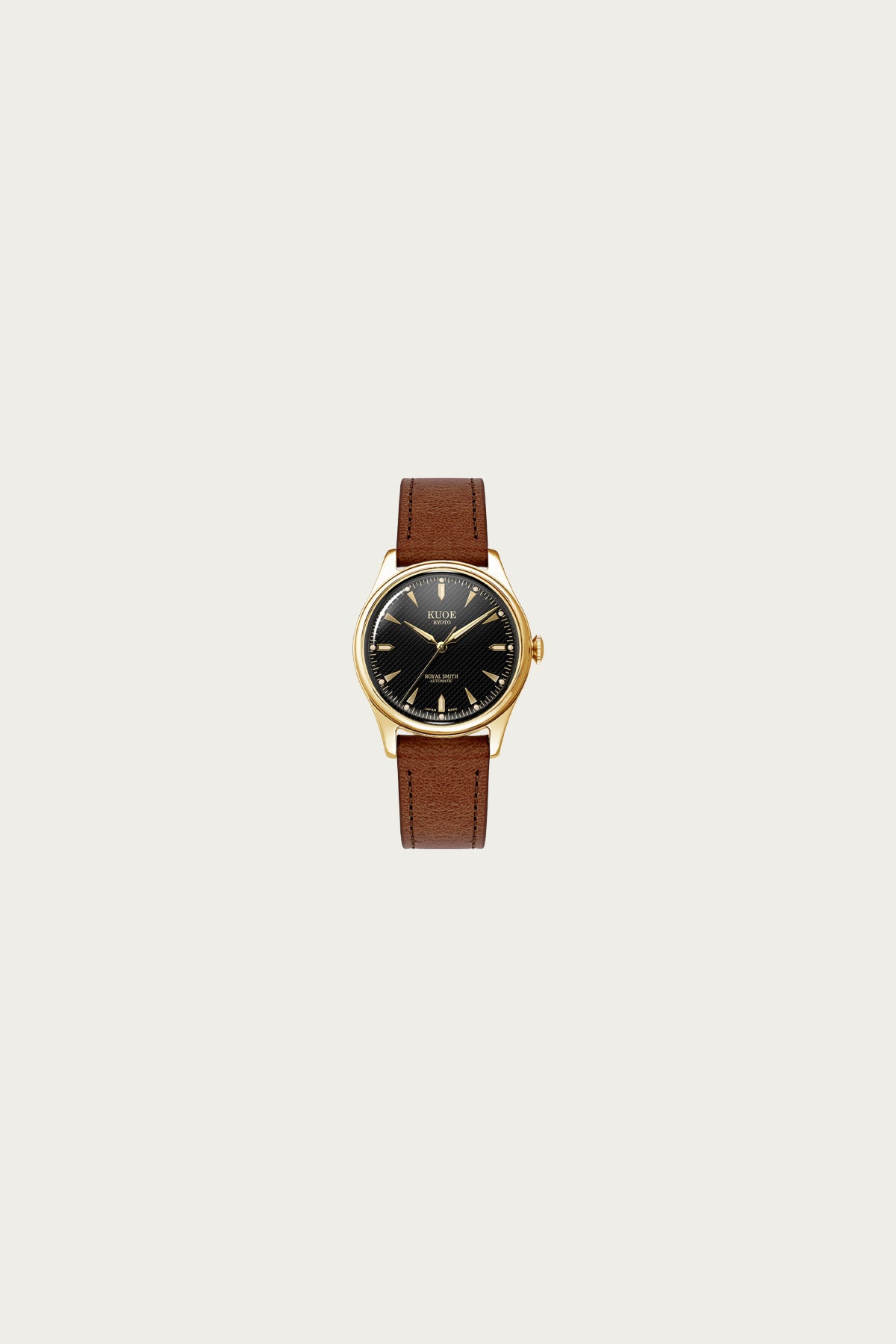 Kuoe Watches - Royal Smith 90-006 - Black Dial/Gold Case/Brown Leather Strap - Canoe Club