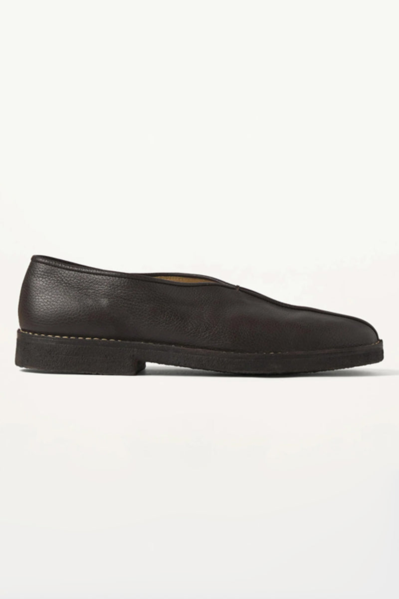 Lemaire Piped Crepe Slippers | Dark Brown | Canoe Club