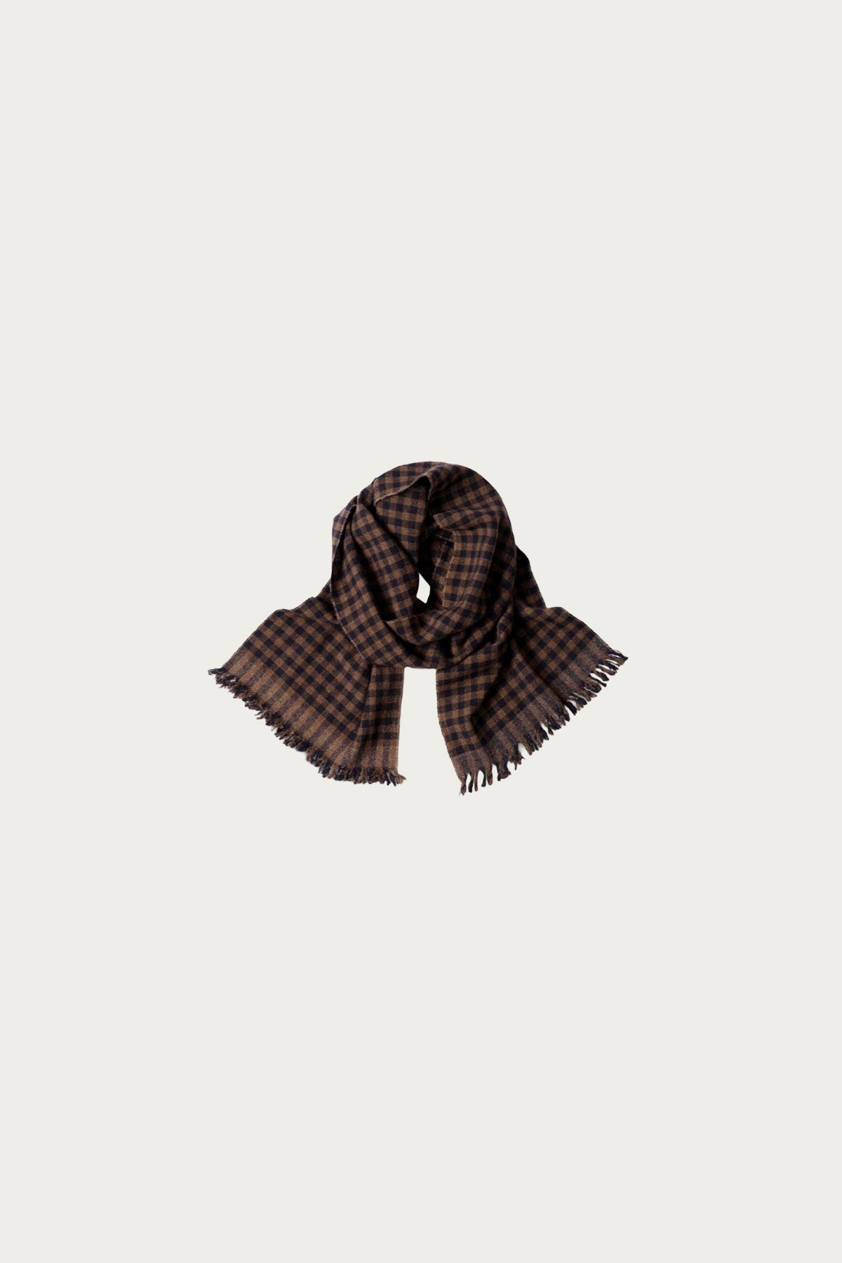 Margaret Howell - Fine Gingham Scarf - Brown/Dark Navy Lambswool - Canoe Club