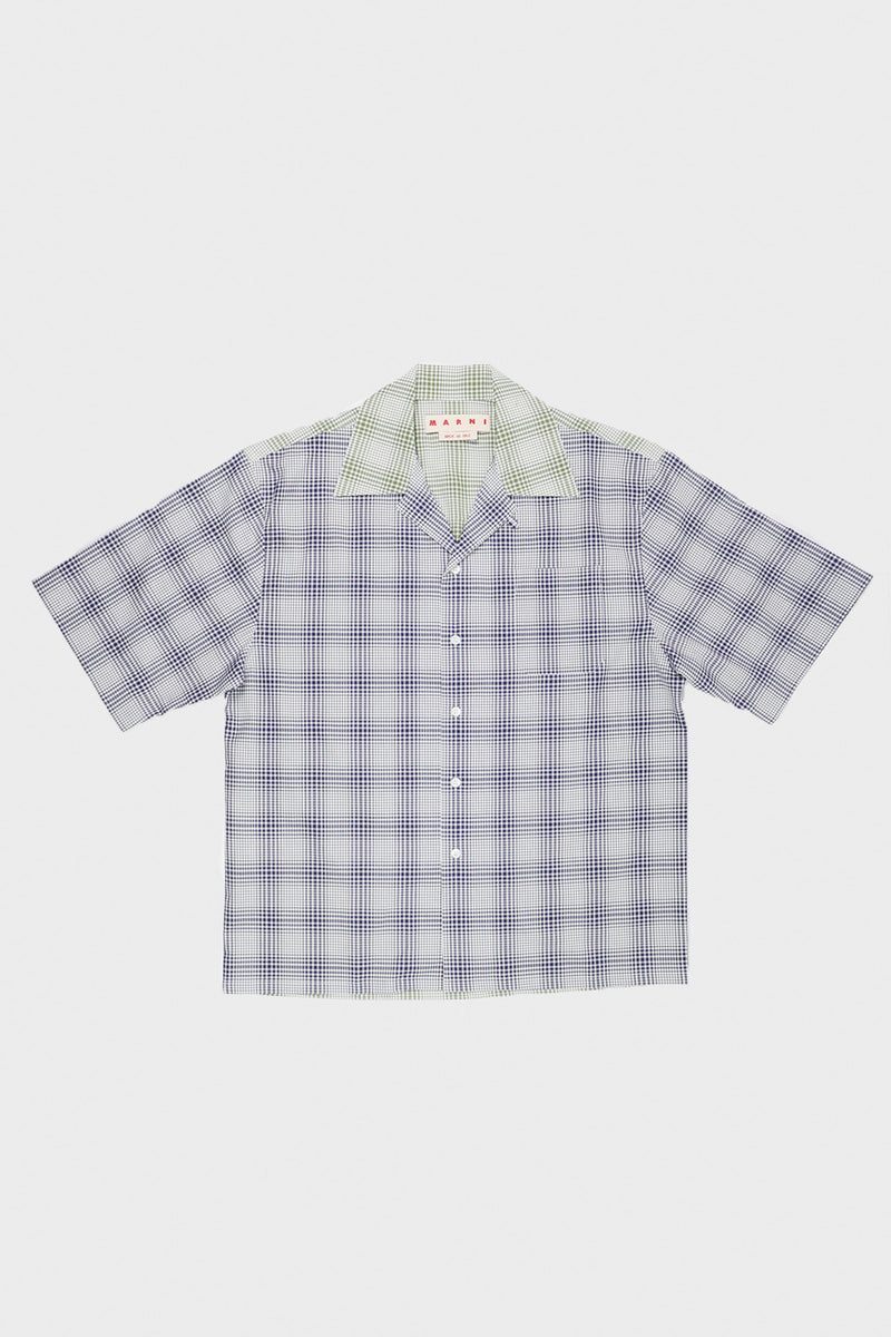 Marni Organic Poplin Check Camp Shirt | Blue Marine | Canoe Club