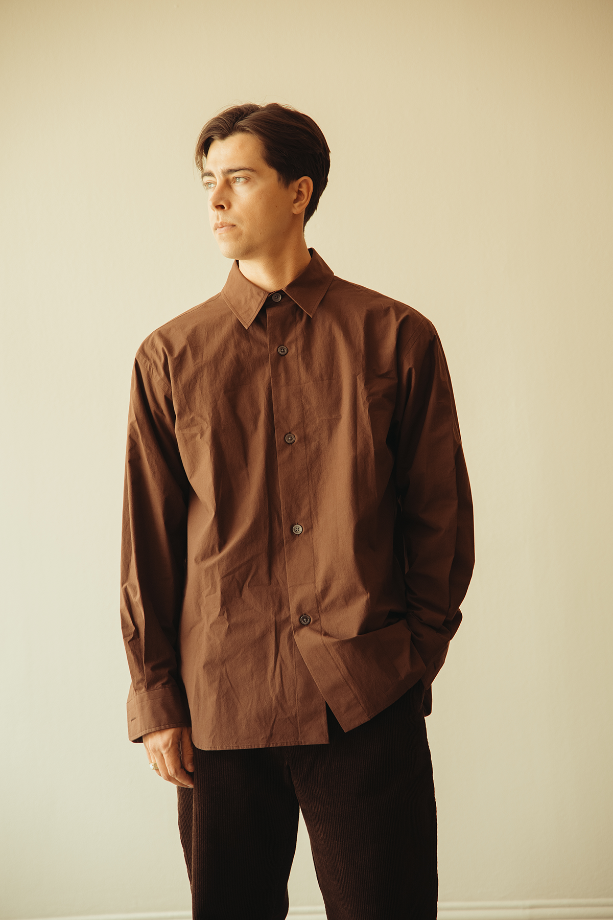 Margaret Howell - Relaxed Shirt - Mahogany Fine Count Cotton Poplin - Canoe Club